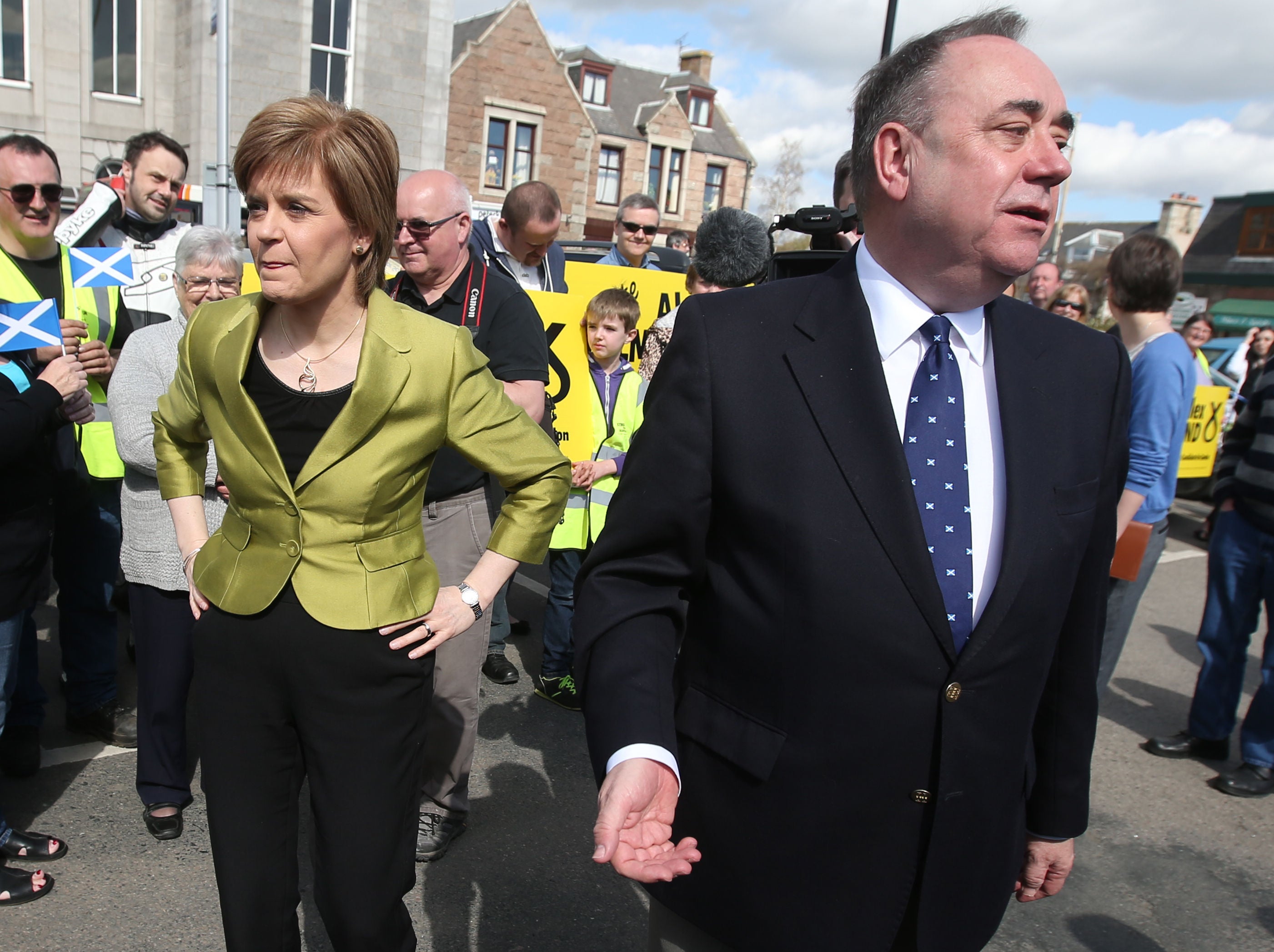 Nicola Sturgeon with Alex Salmond while on the general election campaign trail in Inverurie in the Gordon constituency