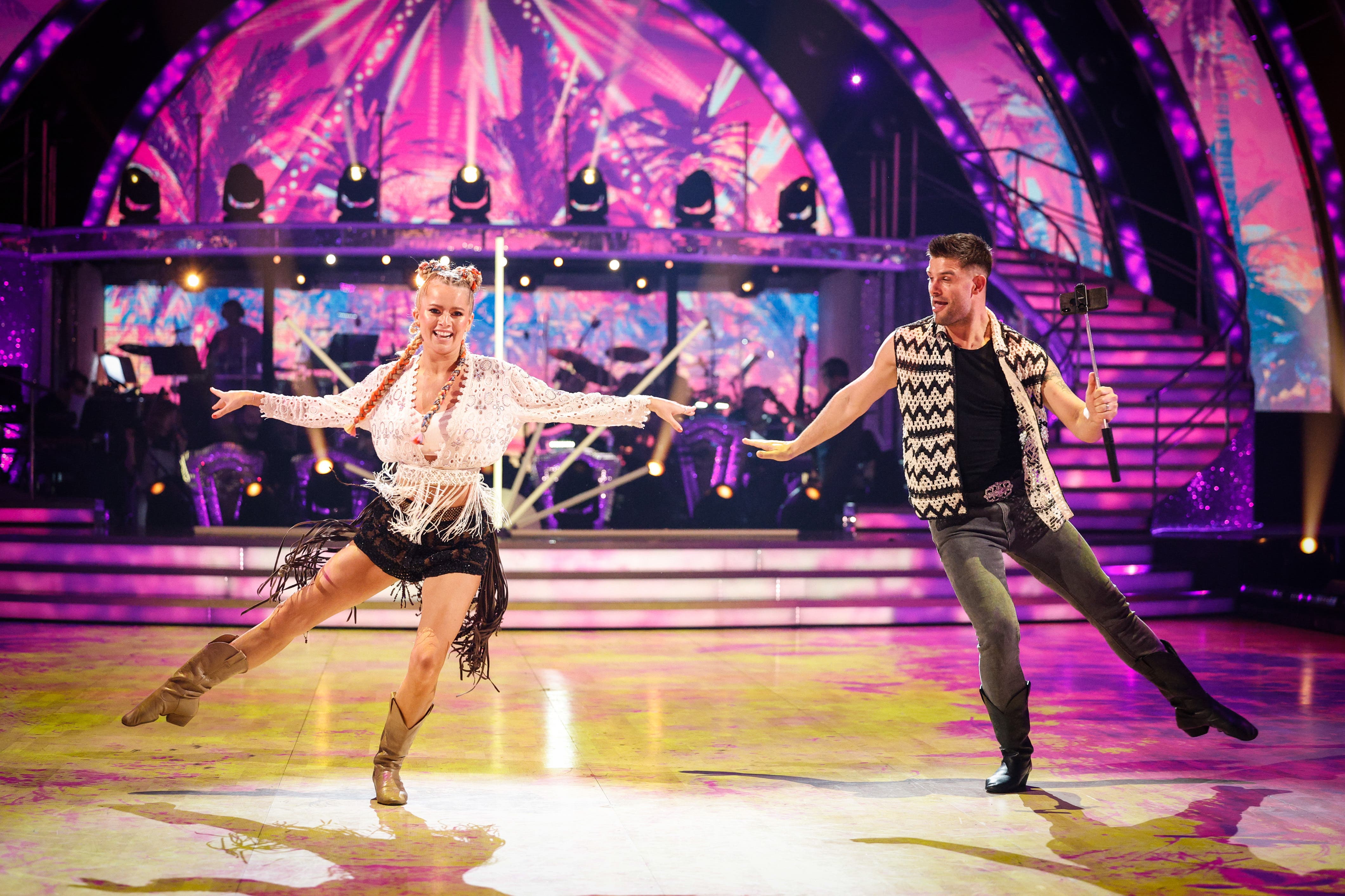 Tasha Ghouri, with partner Aljaz Skorjanec, scored the first 10s of this year’s competition (Guy Levy/BBC/PA)