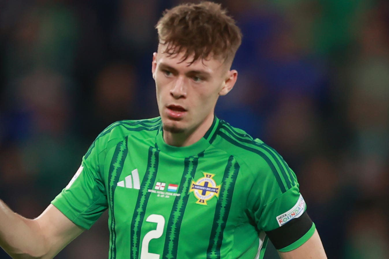 Conor Bradley was given the Northern Ireland captain’s armband (Liam McBurney/PA)