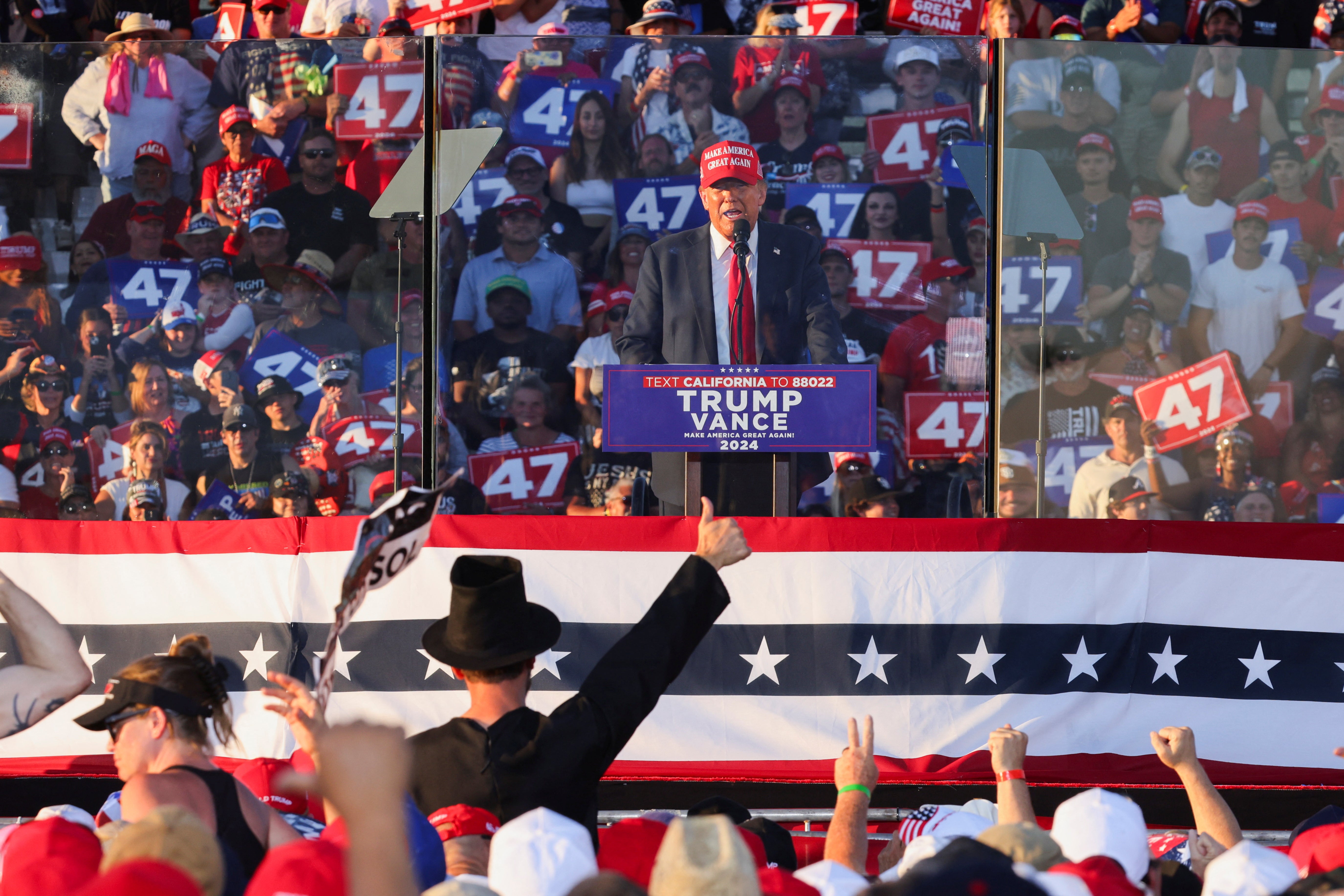 Former President Donald Trump speaks during a rally in Coachella, California, U.S., October 12, 2024.