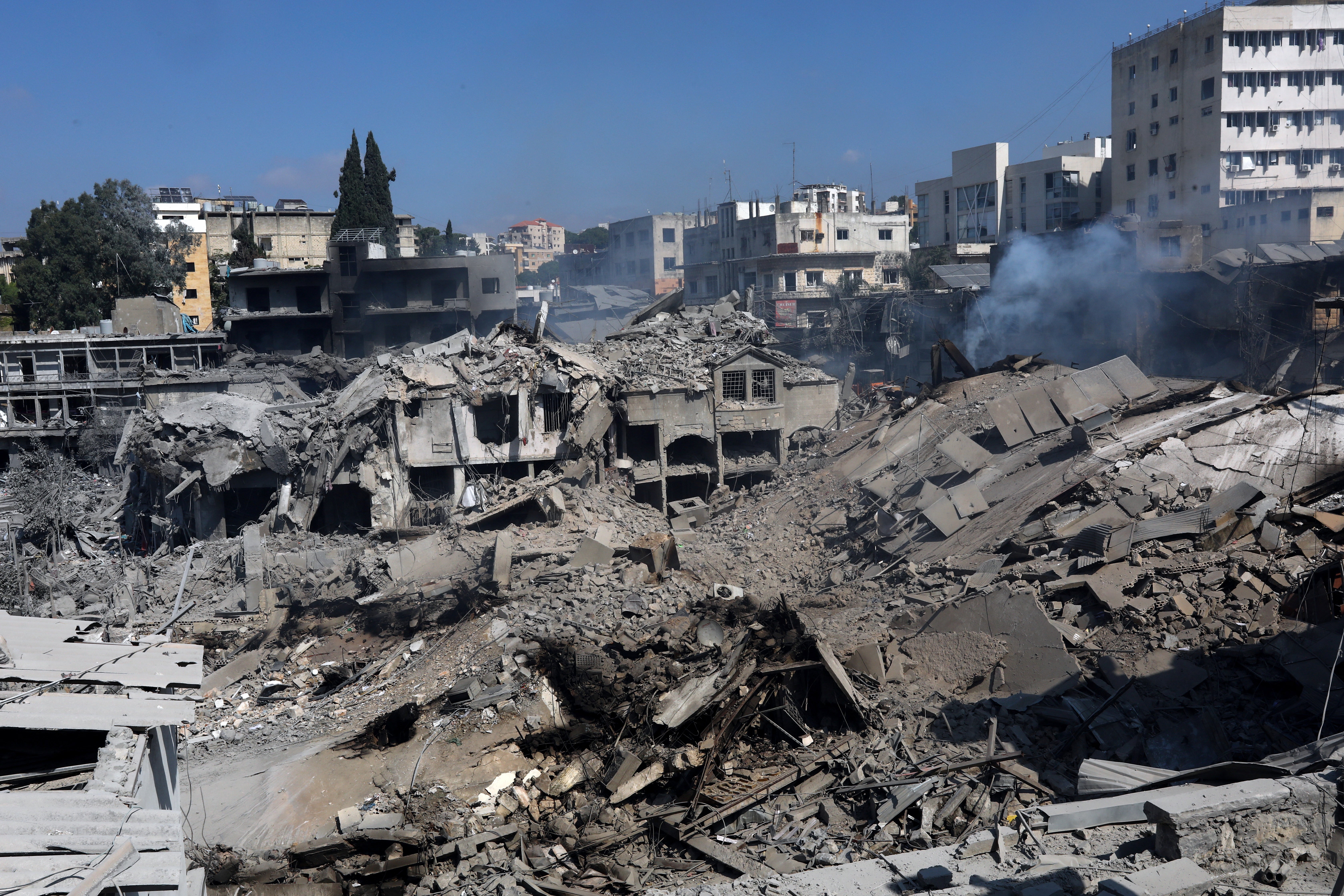 The aftermath of an Israeli airstrike on a commercial market in Nabatieh, southern Lebanon