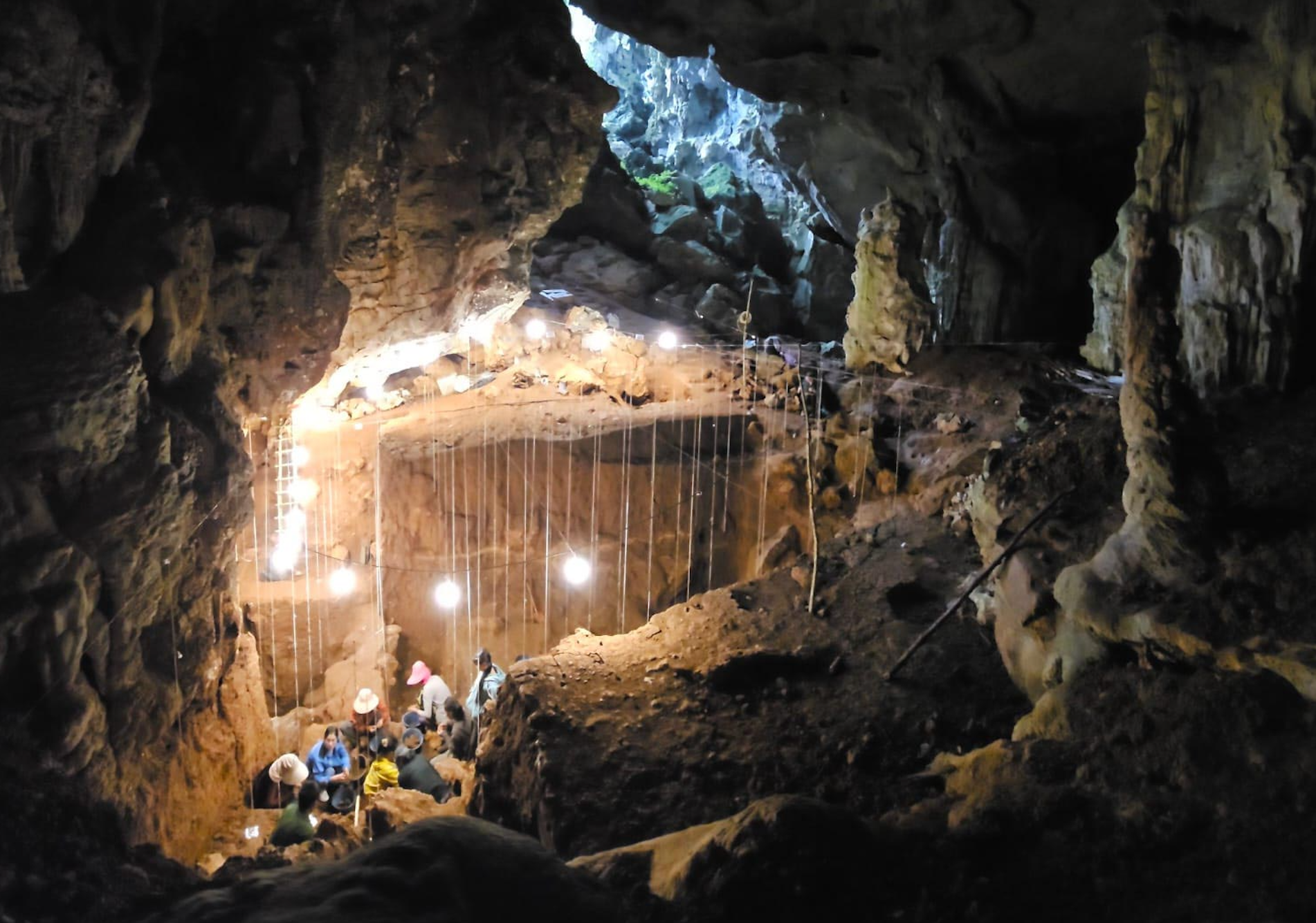 Archaeologists excavating at Tam Pà Ling cave in Laos