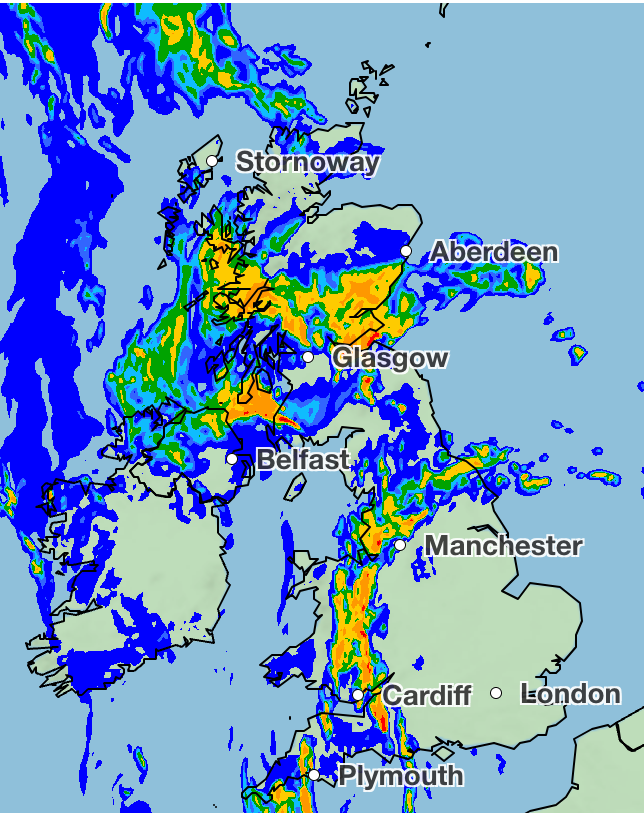 Rainfall forecast, 16 October, 08:15