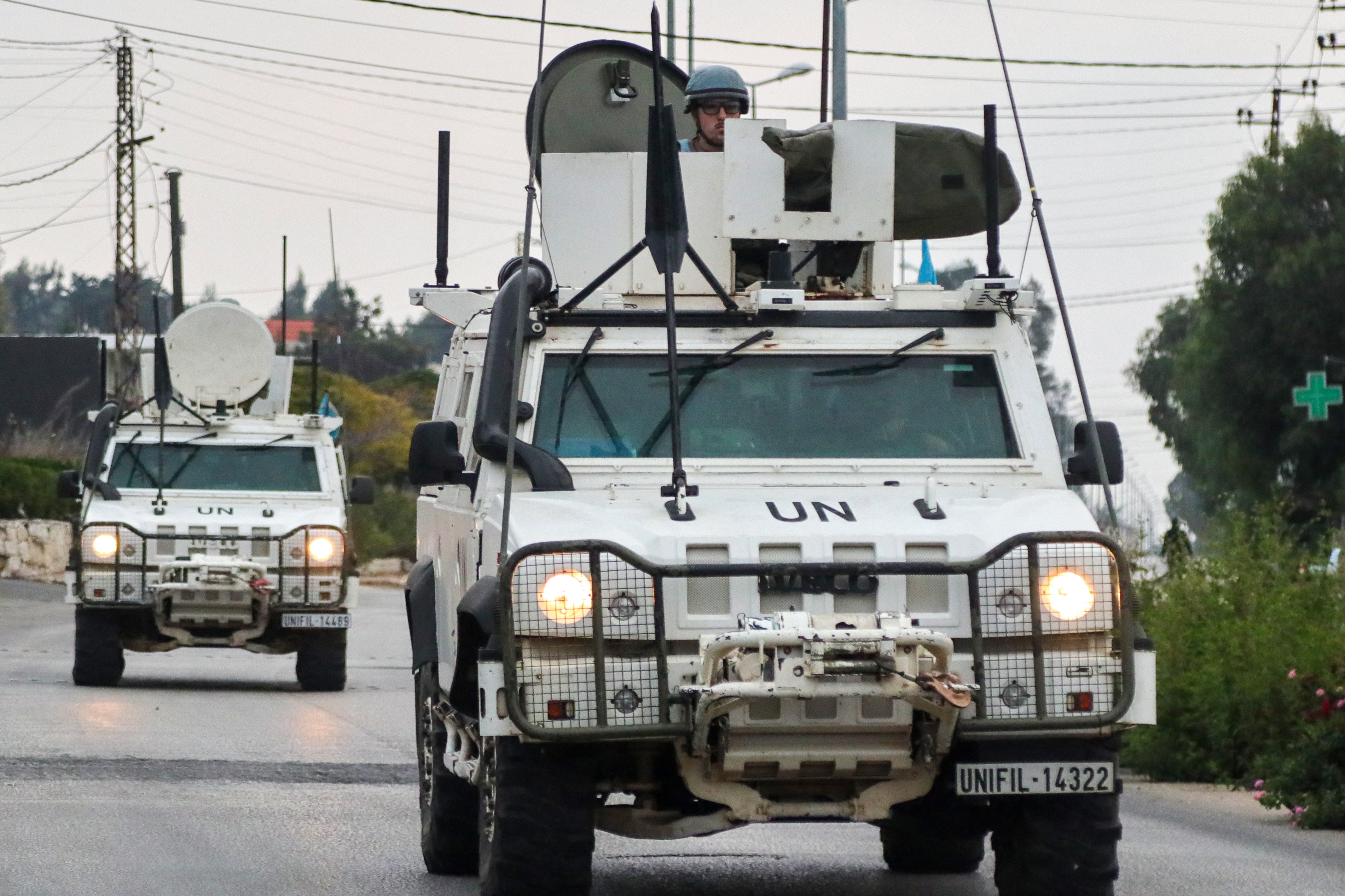 A United Nations vehicle patrols Marjeyoun in southern Lebanon