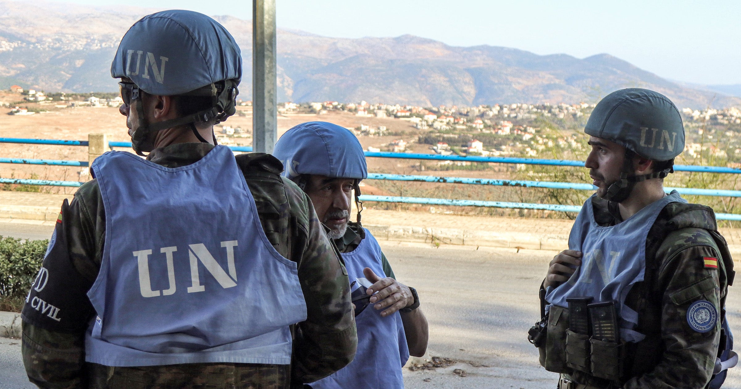 Three Spanish peacekeepers patrol in Marjayoun, southern Lebanon