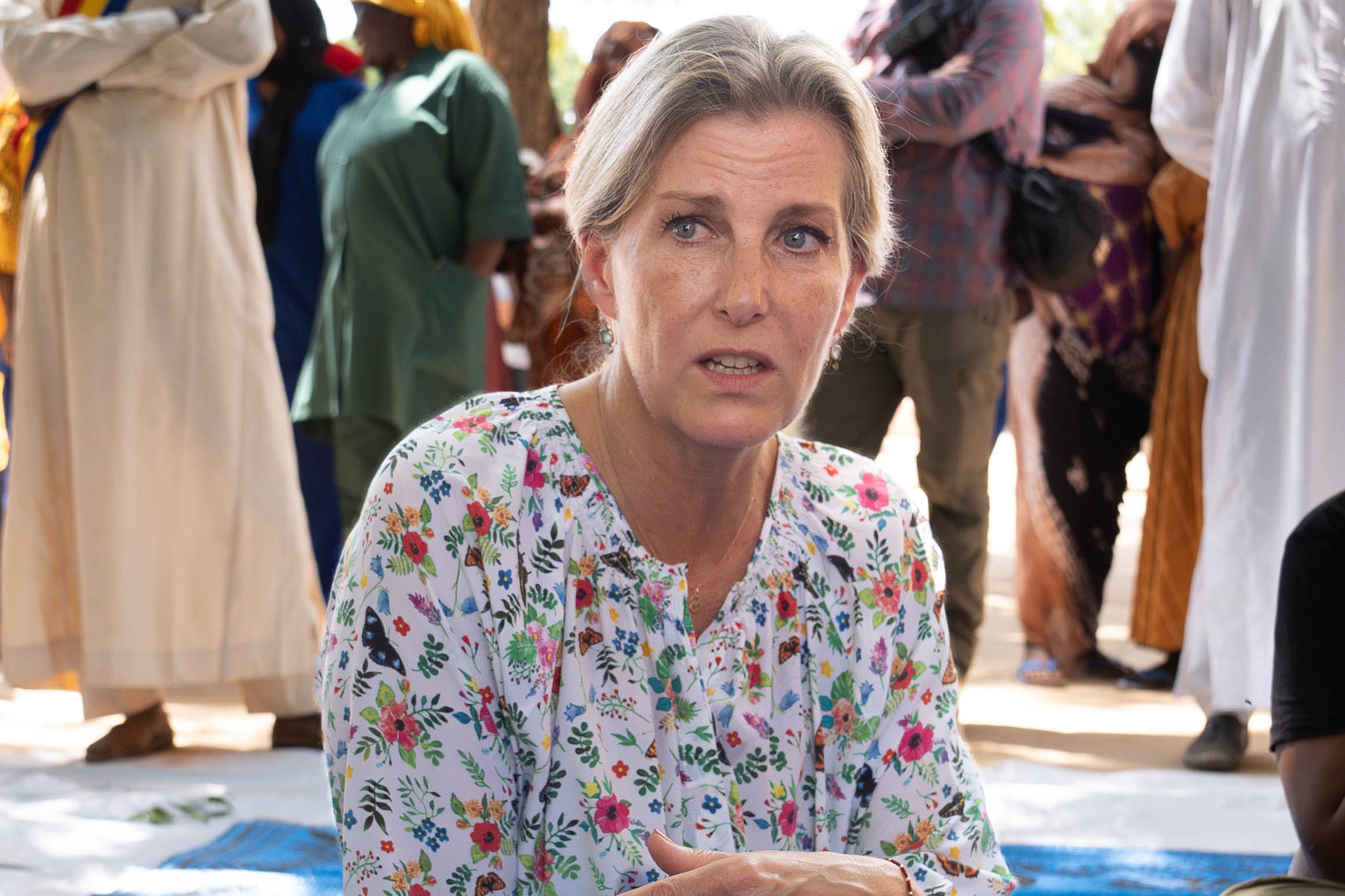 The Duchess of Edinburgh during a visit to Chad in central Africa where she met refugees crossing the border from Sudan (Stefan Rousseau/PA)