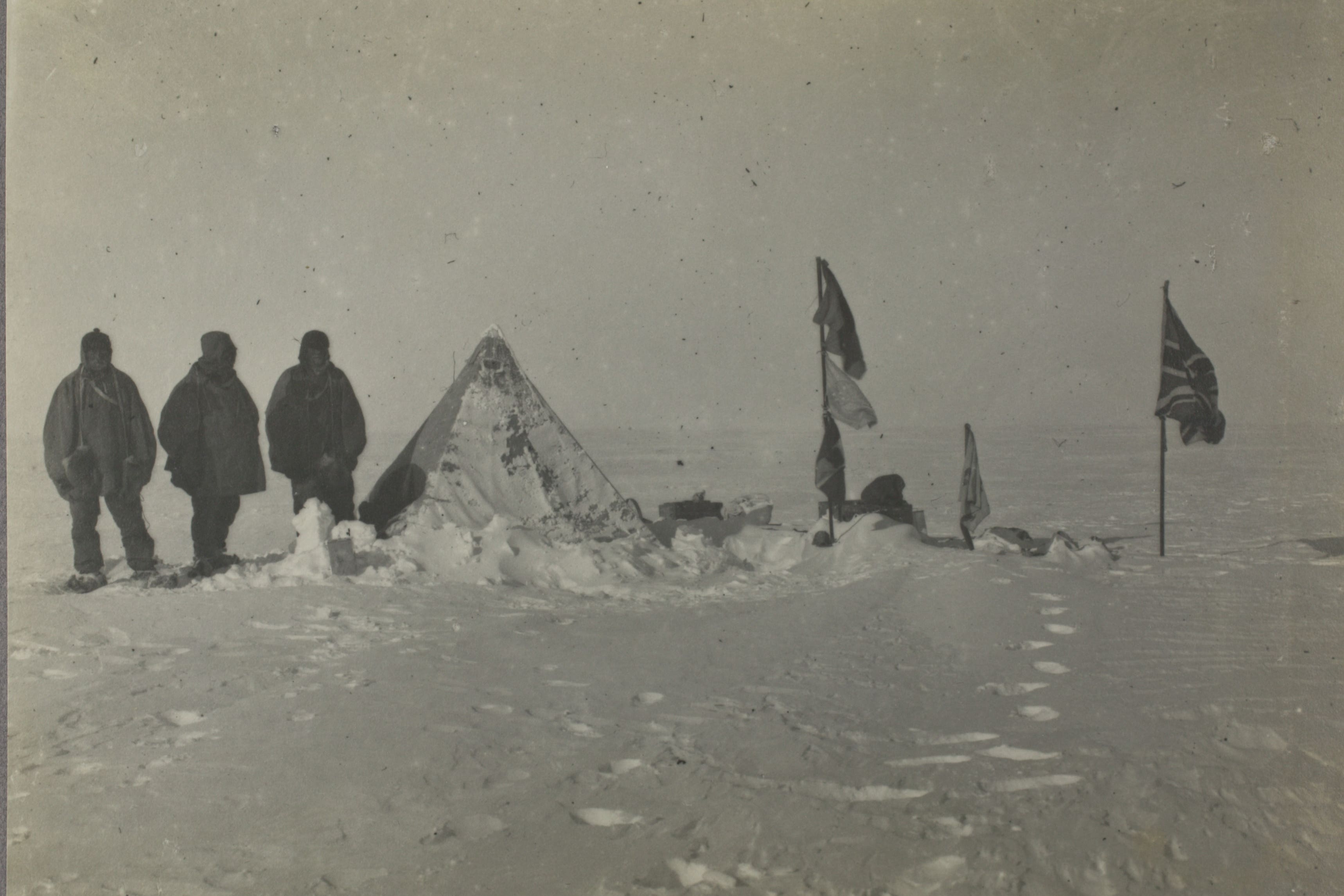 Ernest Shackleton and fellow adventurers at their camp following a blizzard (Scott Polar Research Institute/University of Cambridge/PA)