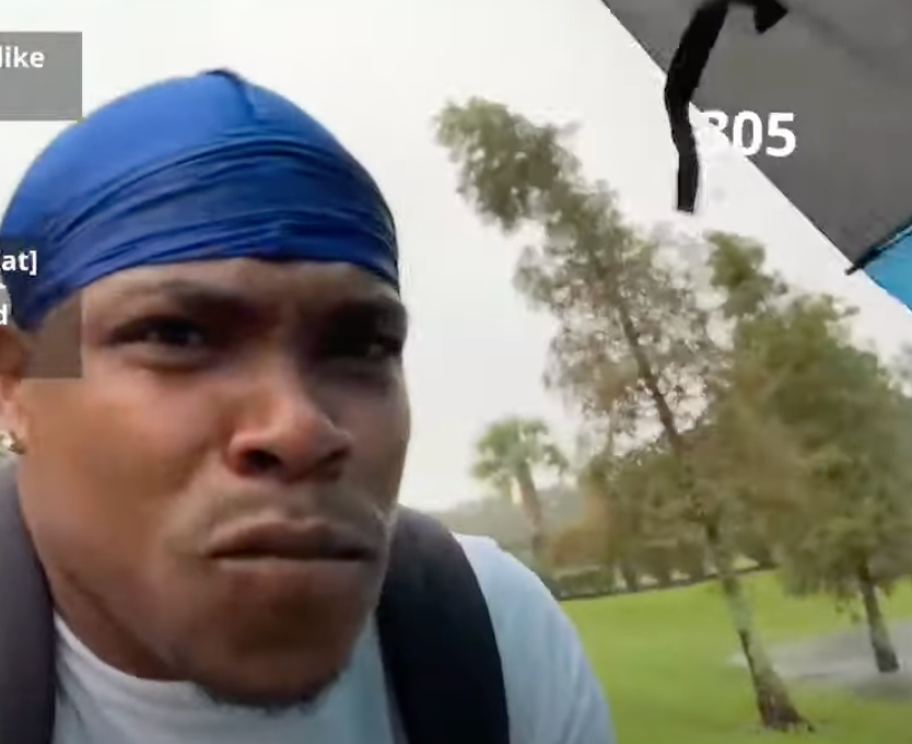 Live streamer Mike Smalls Jr outside during Hurricane Milton