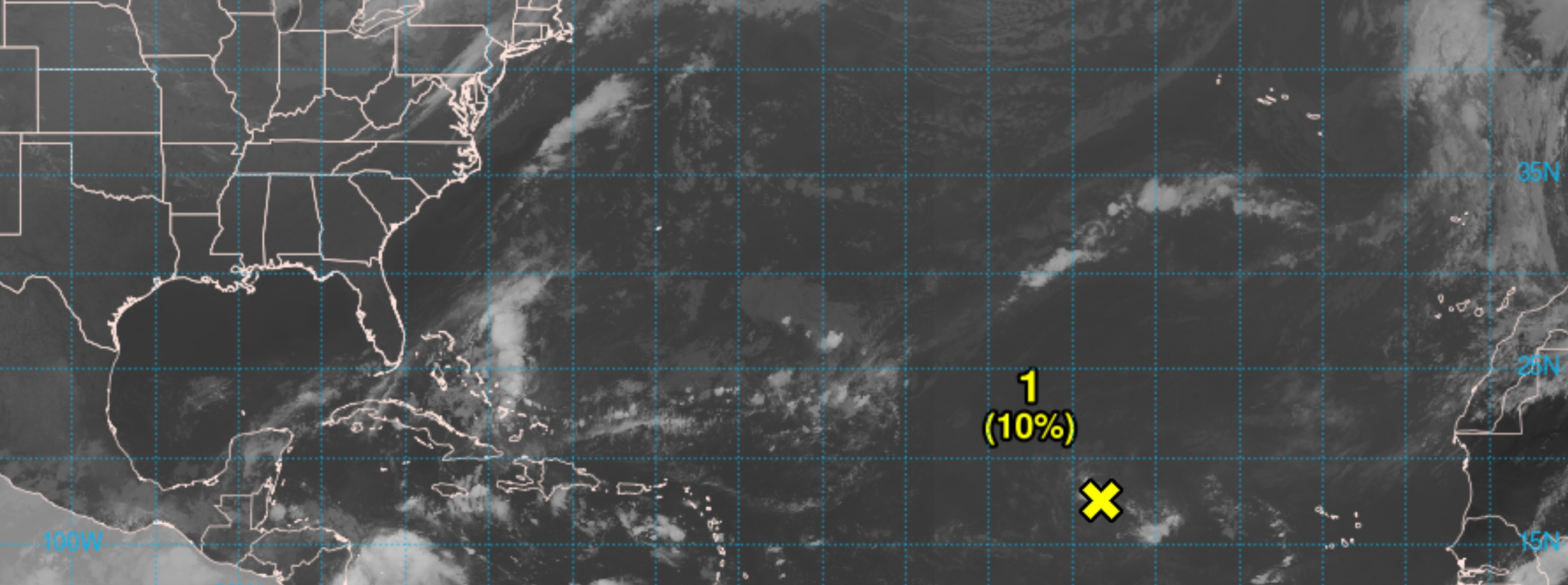 This map shows Monday’s two-day tropical weather outlook for the Atlantic Ocean. Climate change has led to conditions in the Atlantic and Gulf of Mexico, like record sea surface temperatures, that are ripe for cyclone formation.