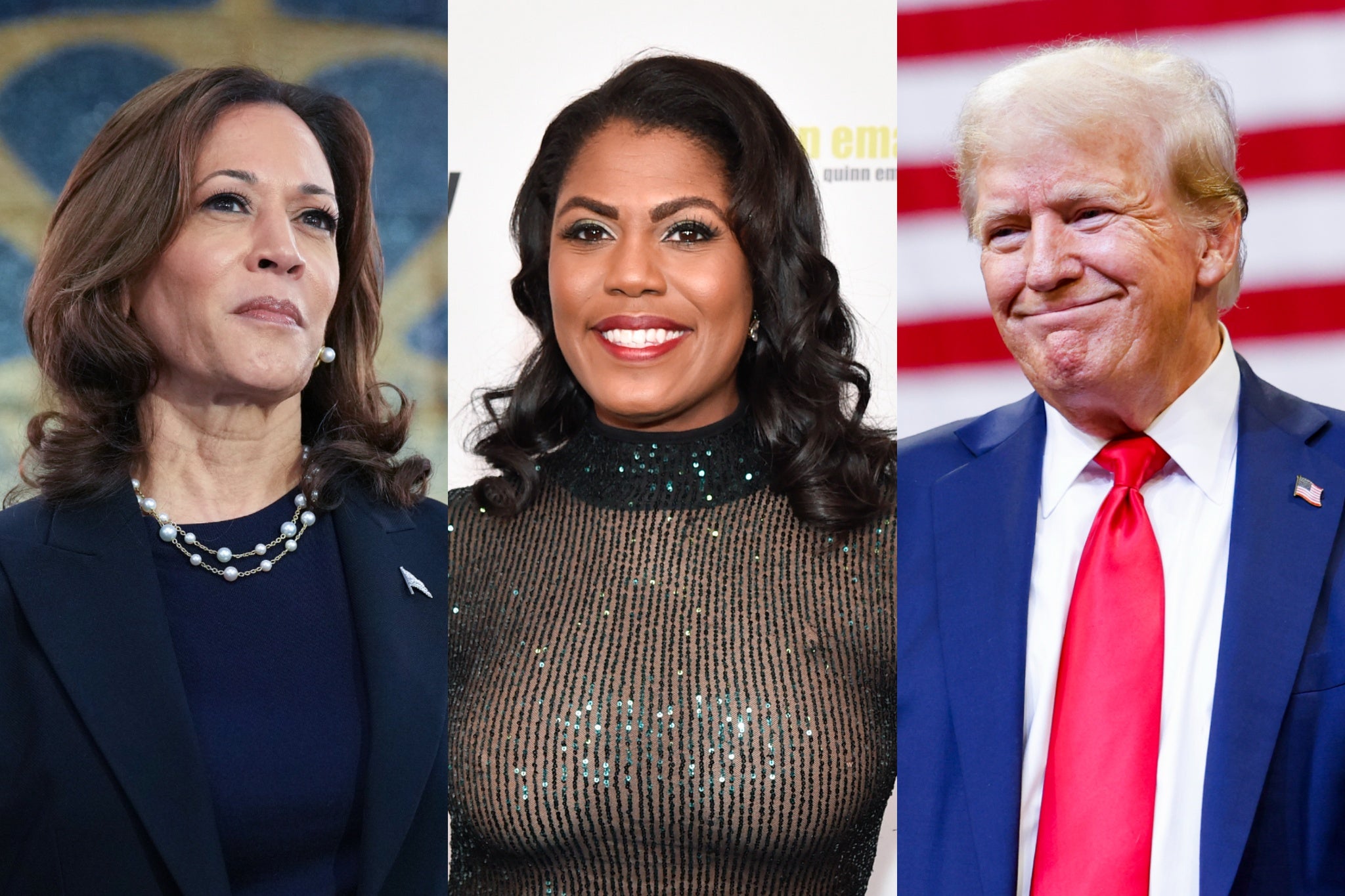 Kamala Harris (left), Omarosa Manigault Newman and Donald Trump