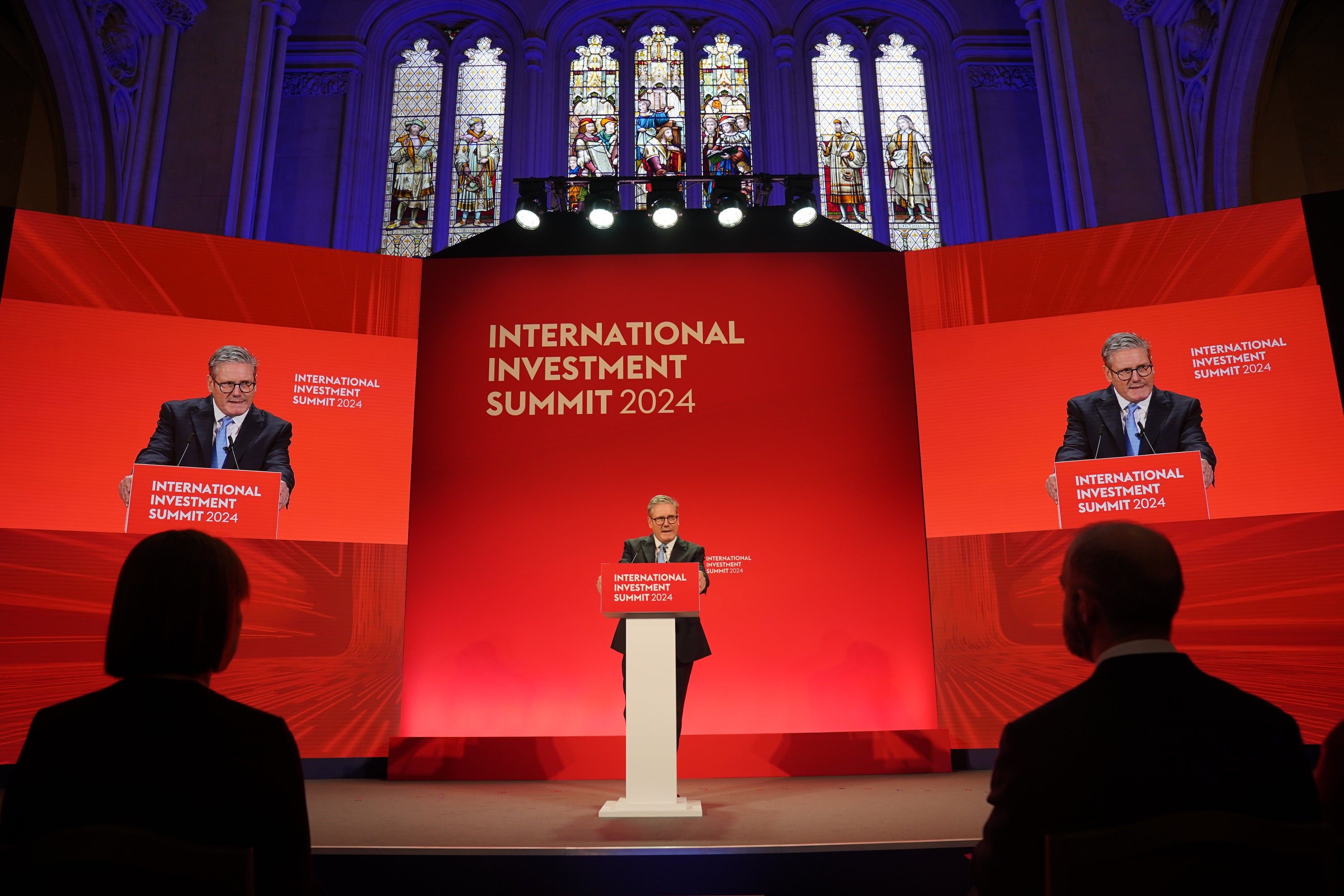 Sir Keir speaking at the summit on Monday, at the Guildhall in the City of London