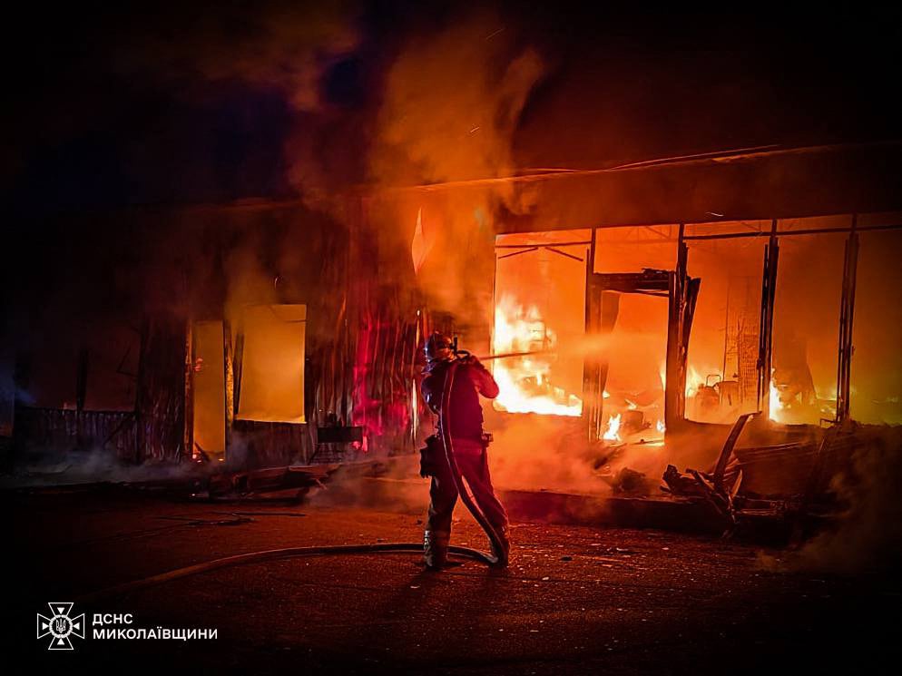 A firefighter put out fires following the Russian missile attack