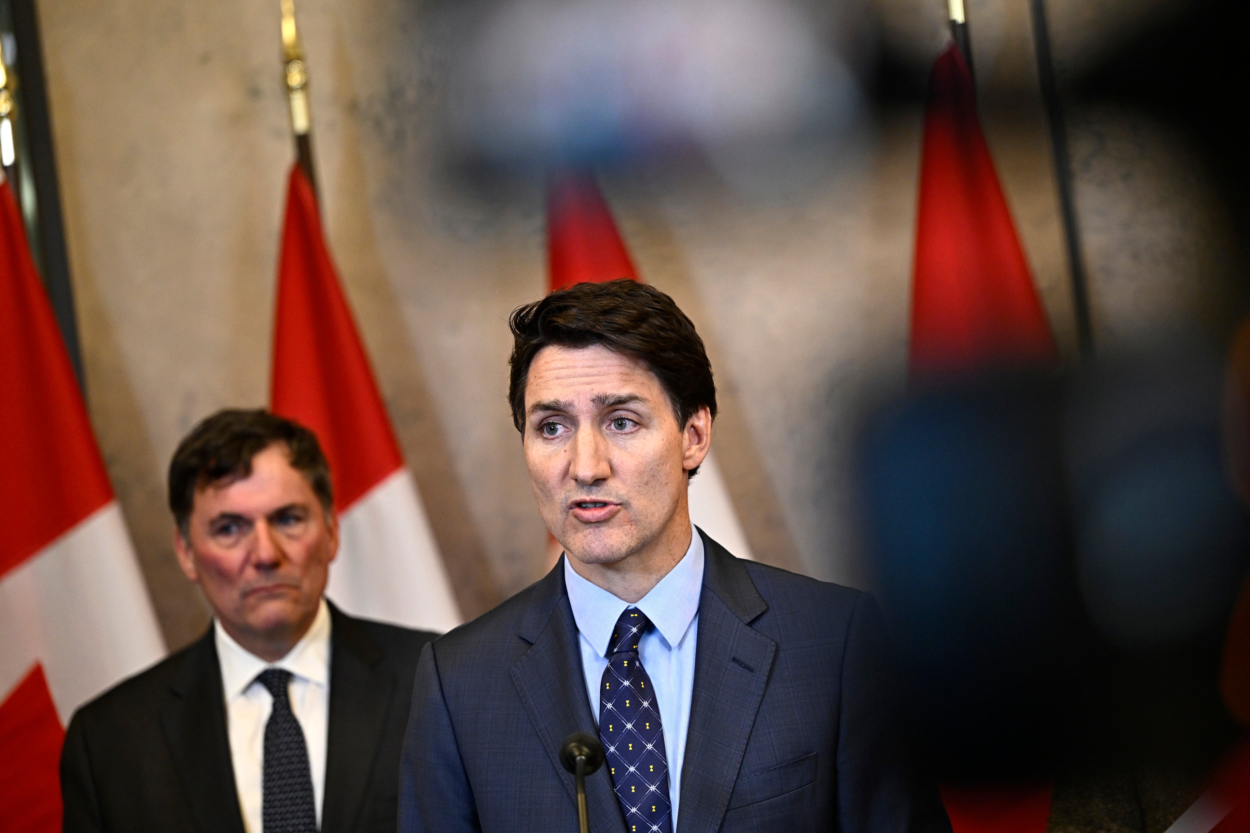 Canadian Prime Minister Justin Trudeau participates in a news conference on the investigative efforts related to violent criminal activity occurring in Canada with connections to India, on Parliament Hill in Ottawa, Ontario