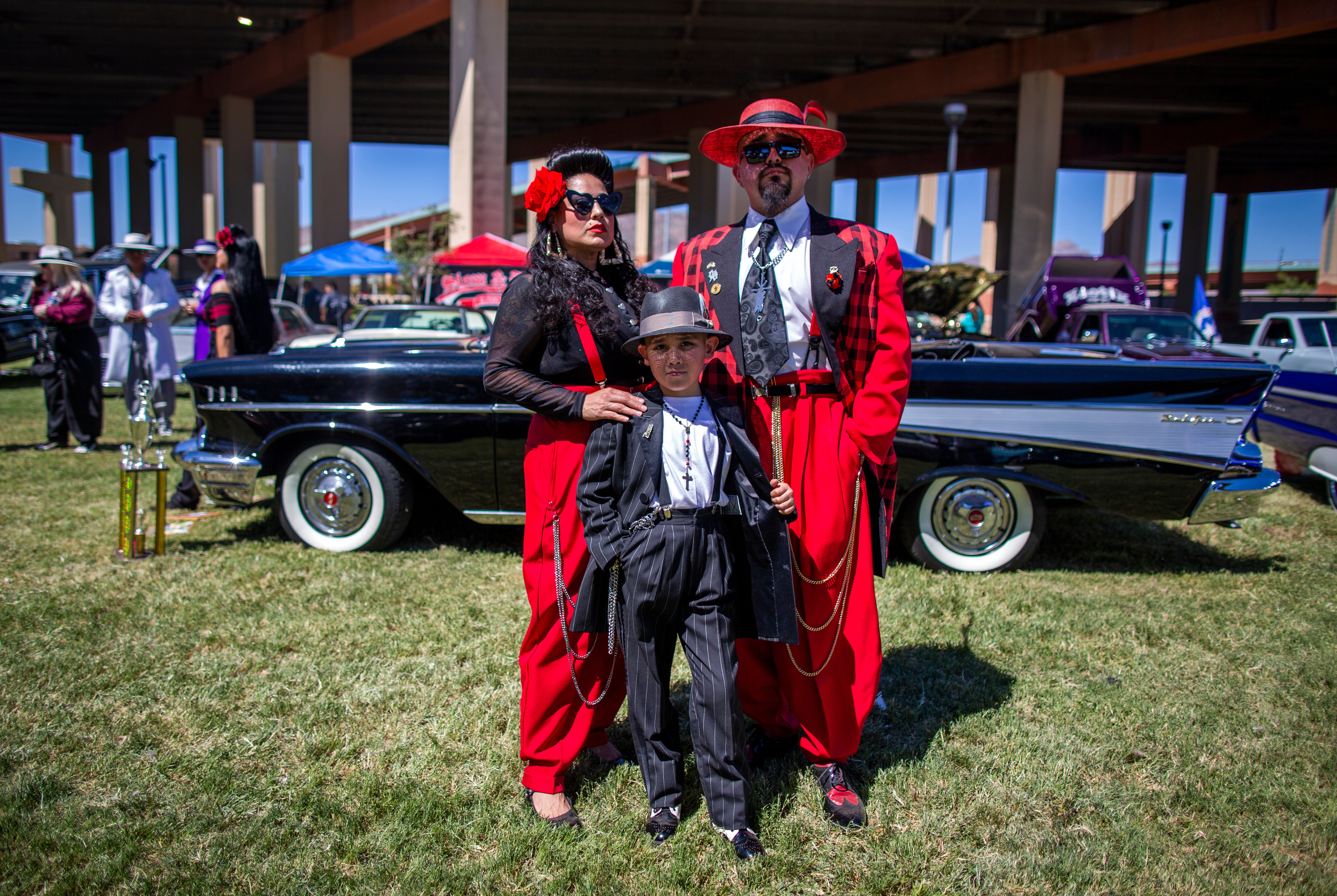 Wearing Zoot suits of the Mexican American subculture known as Pachucos