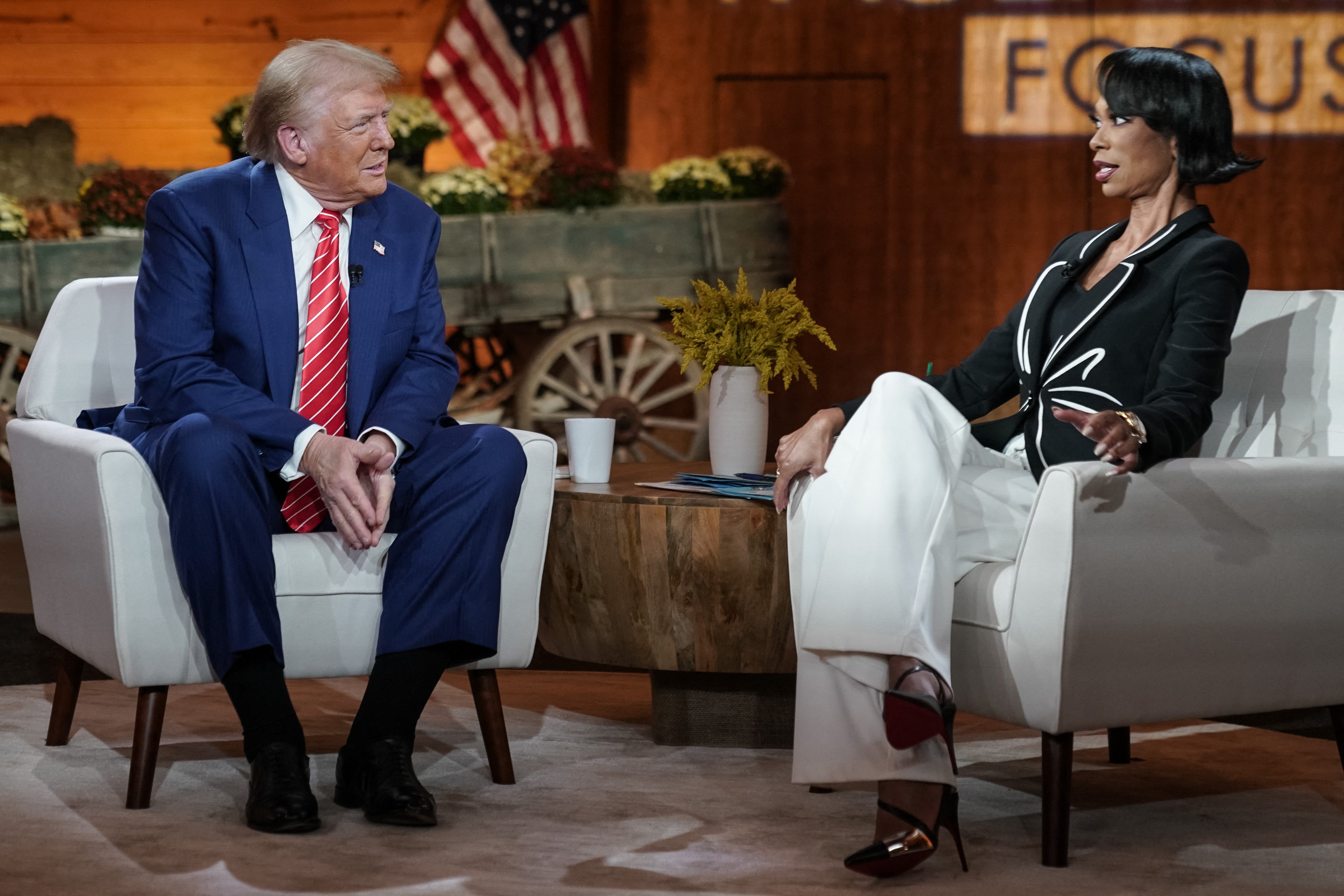 Former president and Republican presidential candidate Donald Trump attends a Fox News Town Hall moderated by Fox News host Harris Faulkner, in Cumming, Georgia. However, many in attendance were already backing the Republican nominee