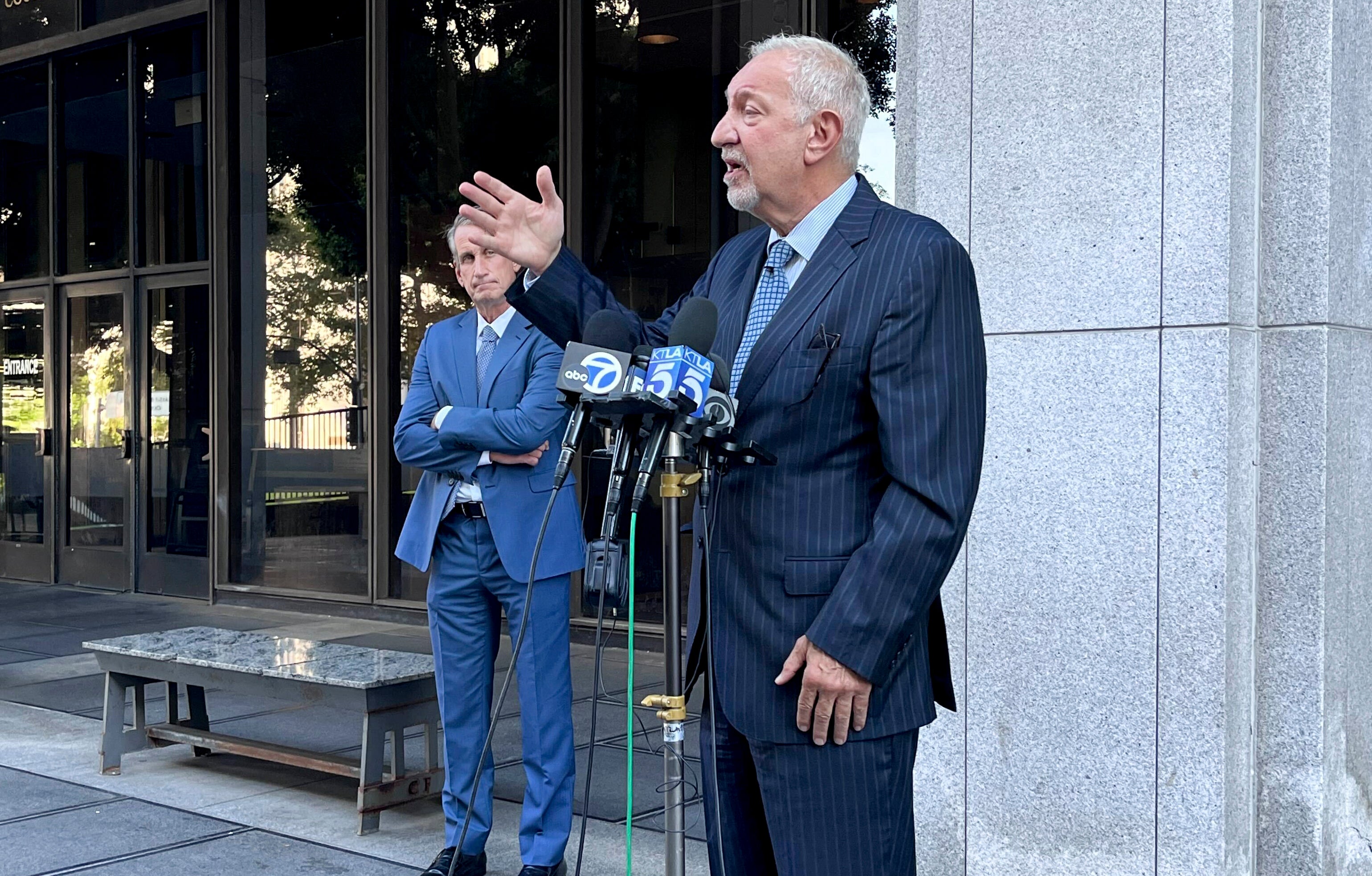 Attorney Mark Geragos informs the media on developments on the case of brothers Lyle and Erik Menendez, both serving life sentences for the murder of their parents in 1989, Thursday, Oct. 3, 2024 in Los Angeles