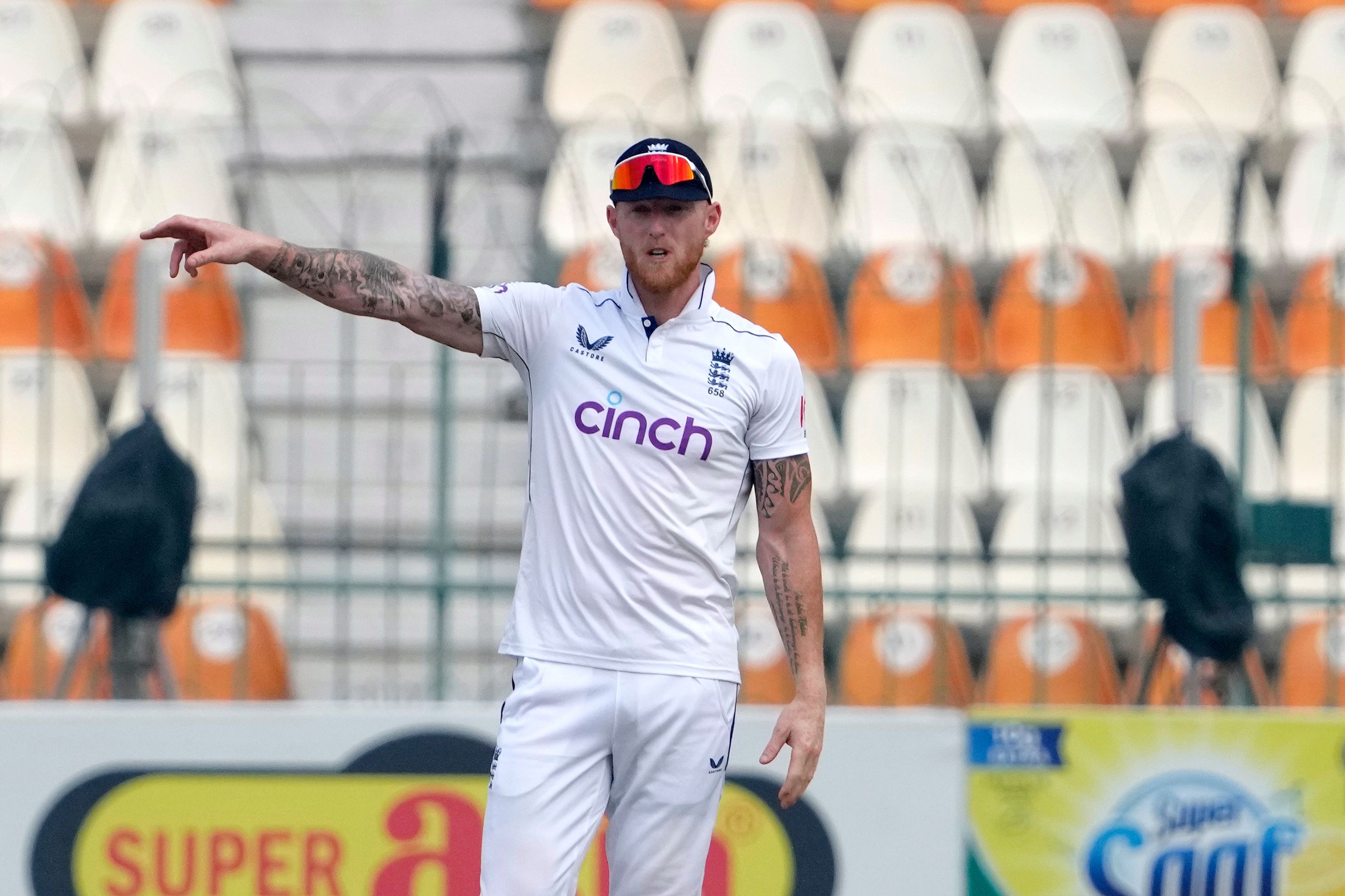 Ben Stokes saw Pakistan move beyond 350 on the second morning (KM Chaudary/AP)