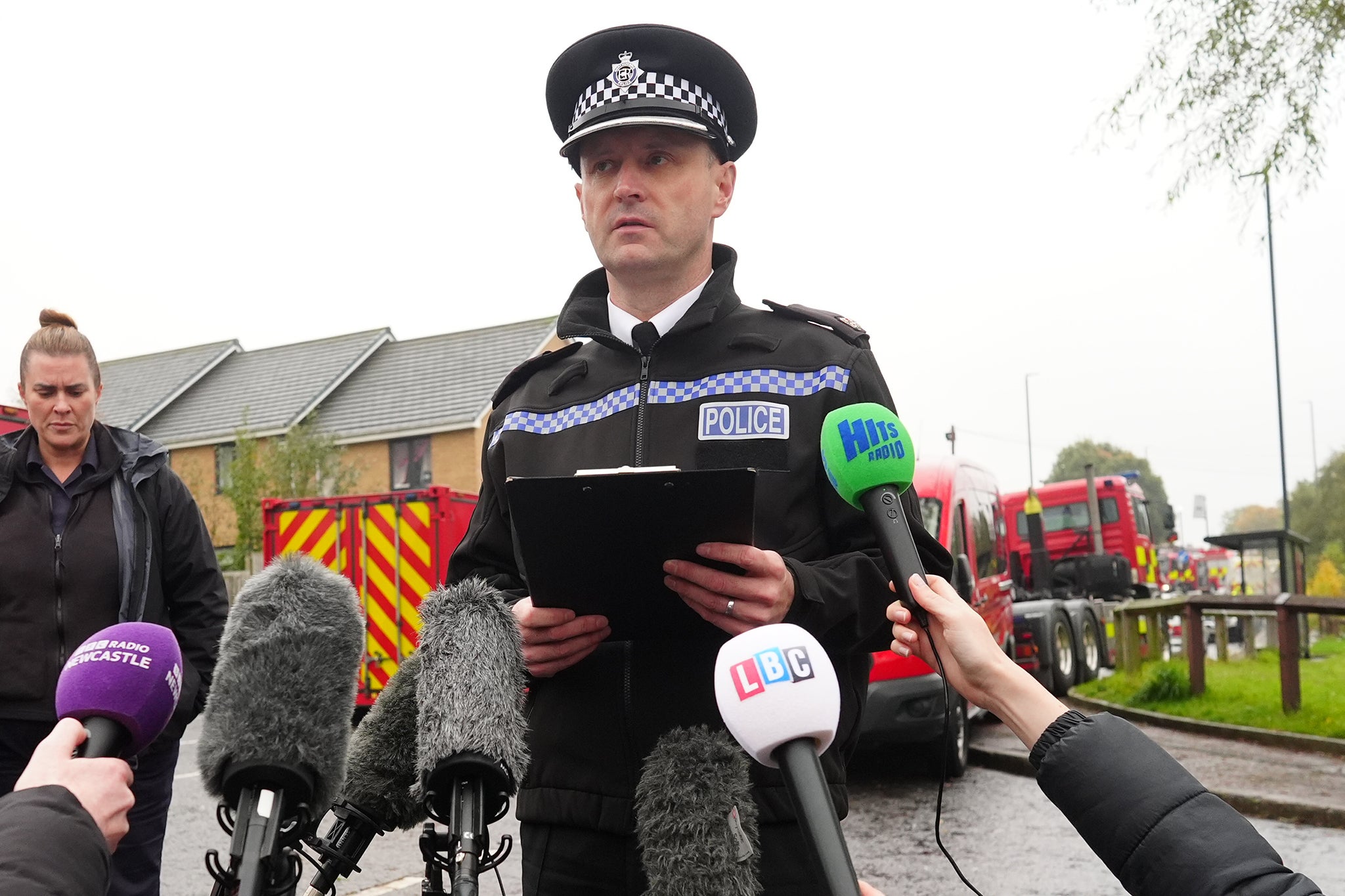 Superintendent Darren Adams speaks to reporters after a seven-year-old child died in the blast