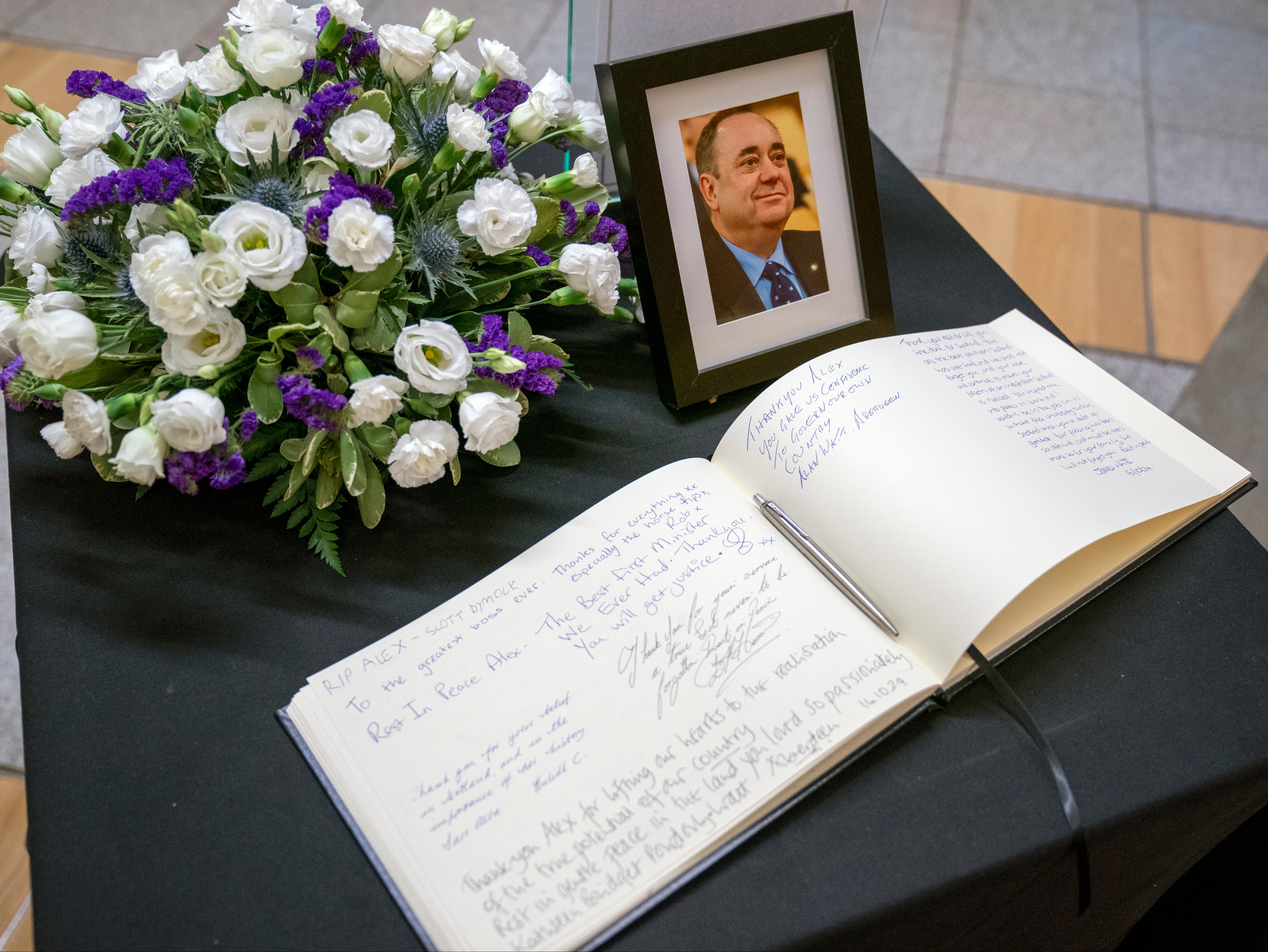 A book of condolence in memory of Alex Salmond, at the Scottish Parliament in Edinburgh