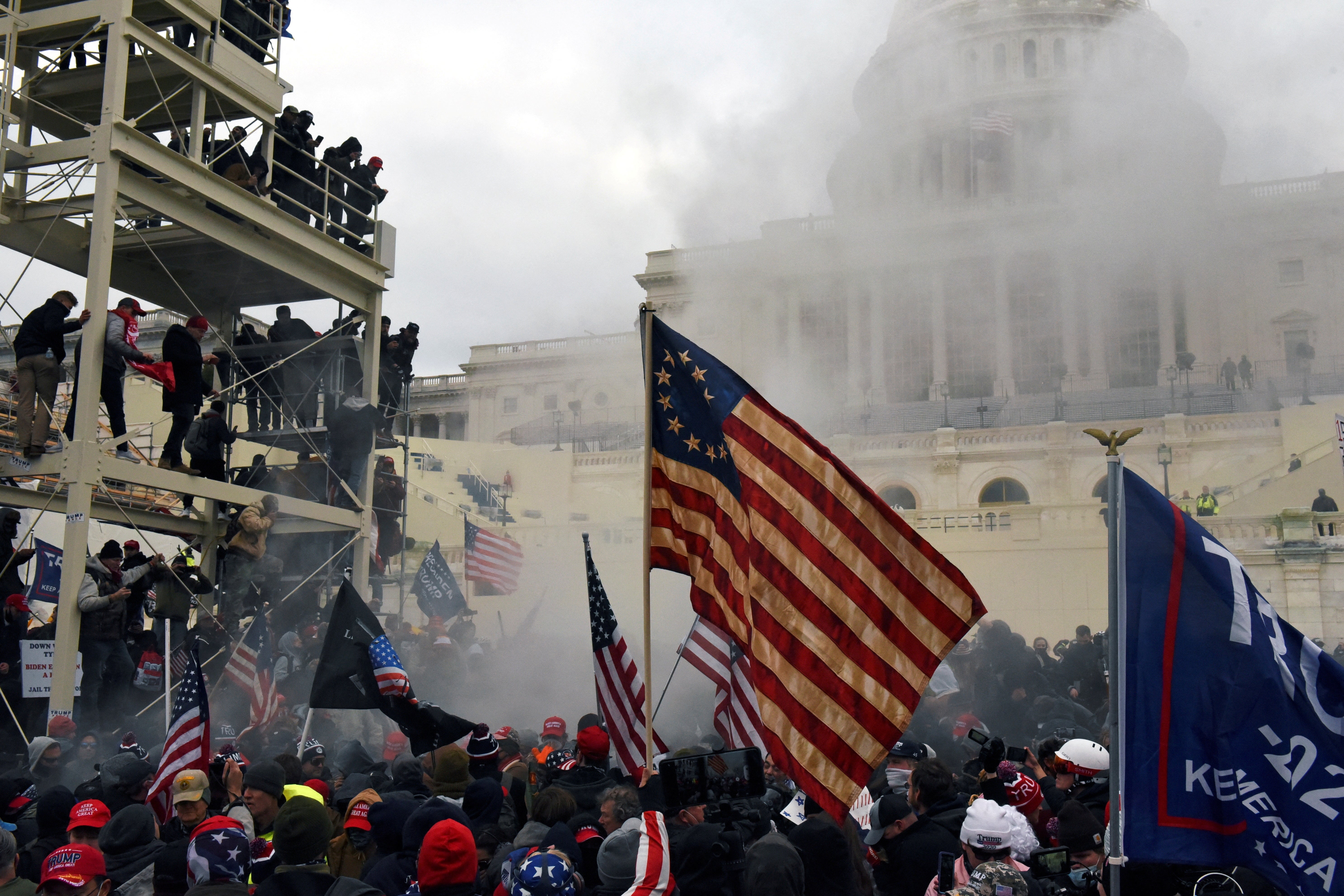 A mob of Donald Trump’s supporters storm the Capitol on January 6, 2021