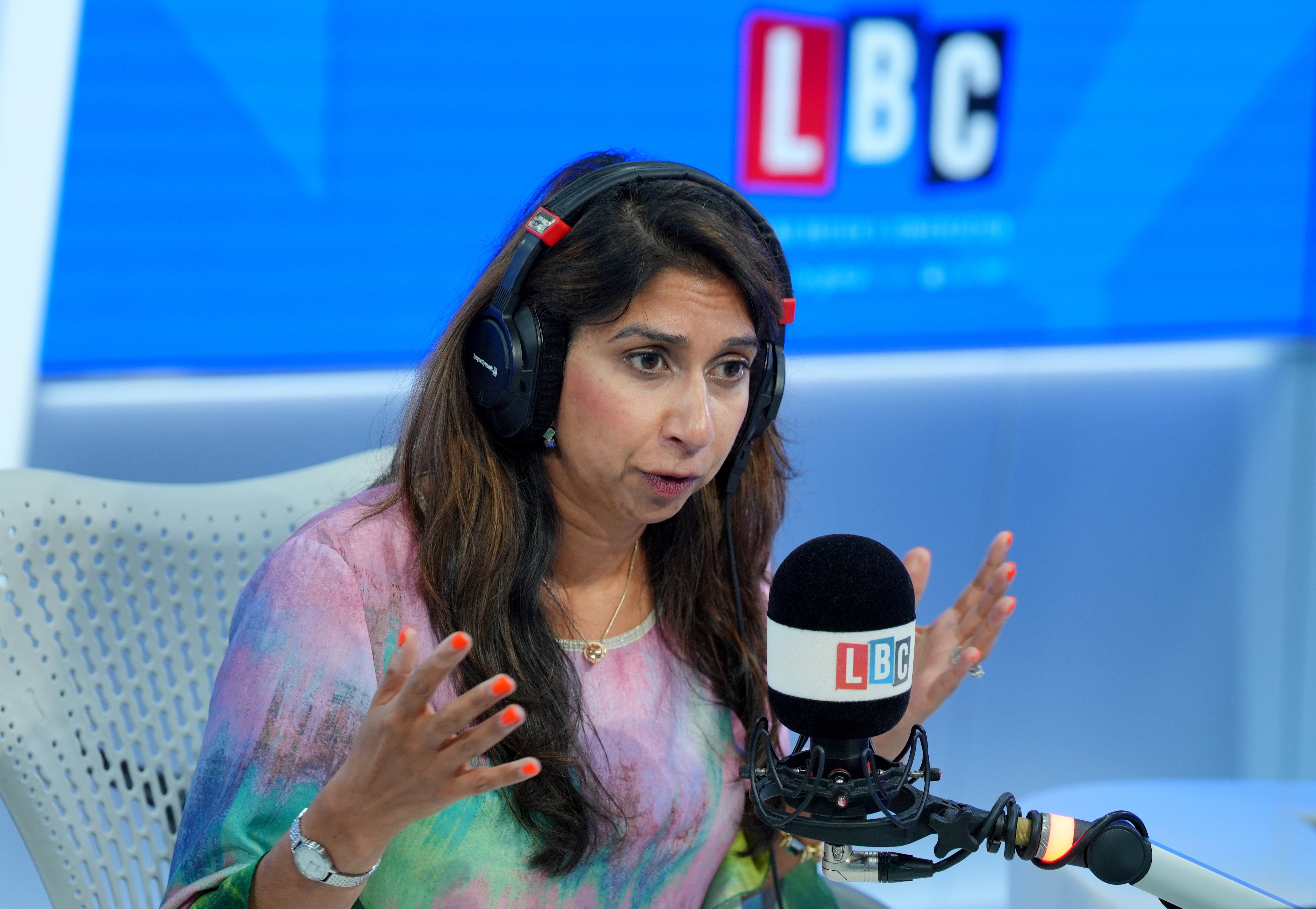 Former home secretary Suella Braverman appears as a guest presenter on LBC