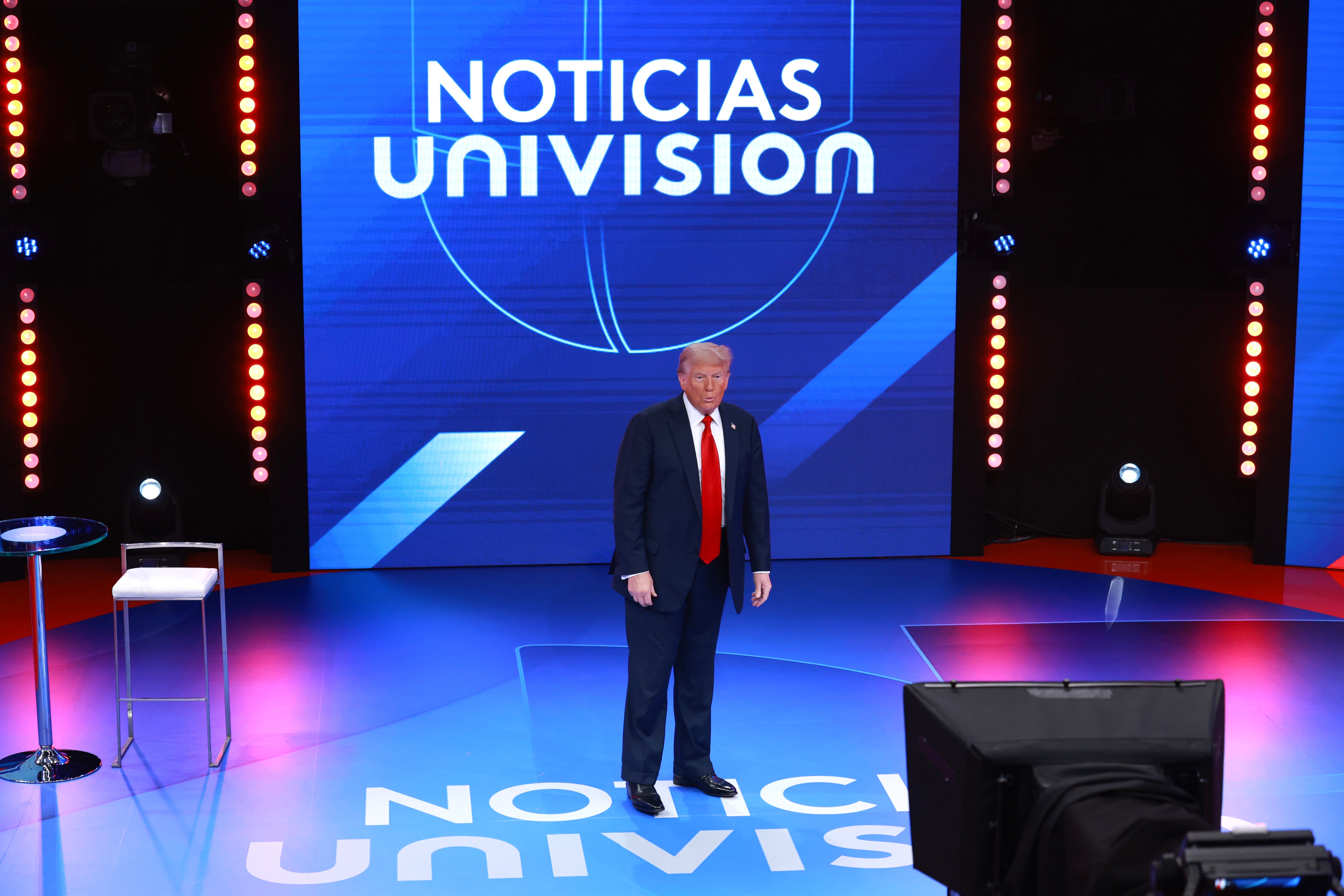 Donald Trump speaks to undecided Latino voters at a Univision town hall on October 16, where he doubled down on his claims about migrants