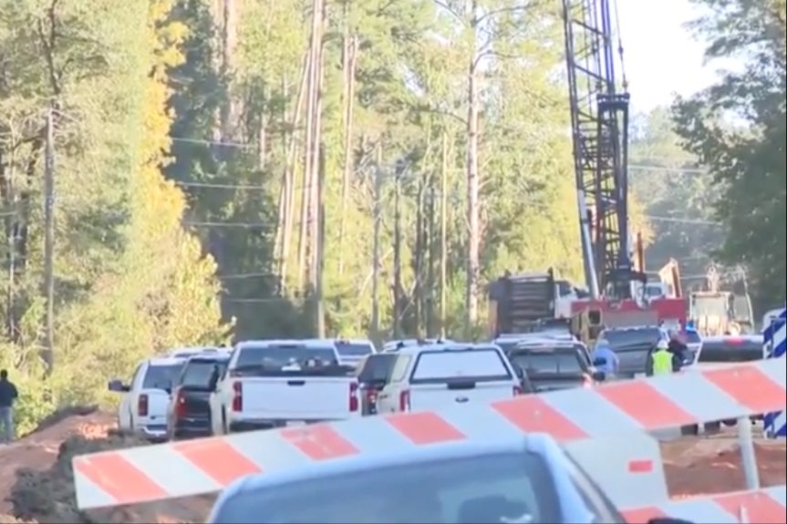 First responders at the site of a bridge demolition accident in Simpson County, Mississippi, on October 16, 2024, that reportedly killed three people.