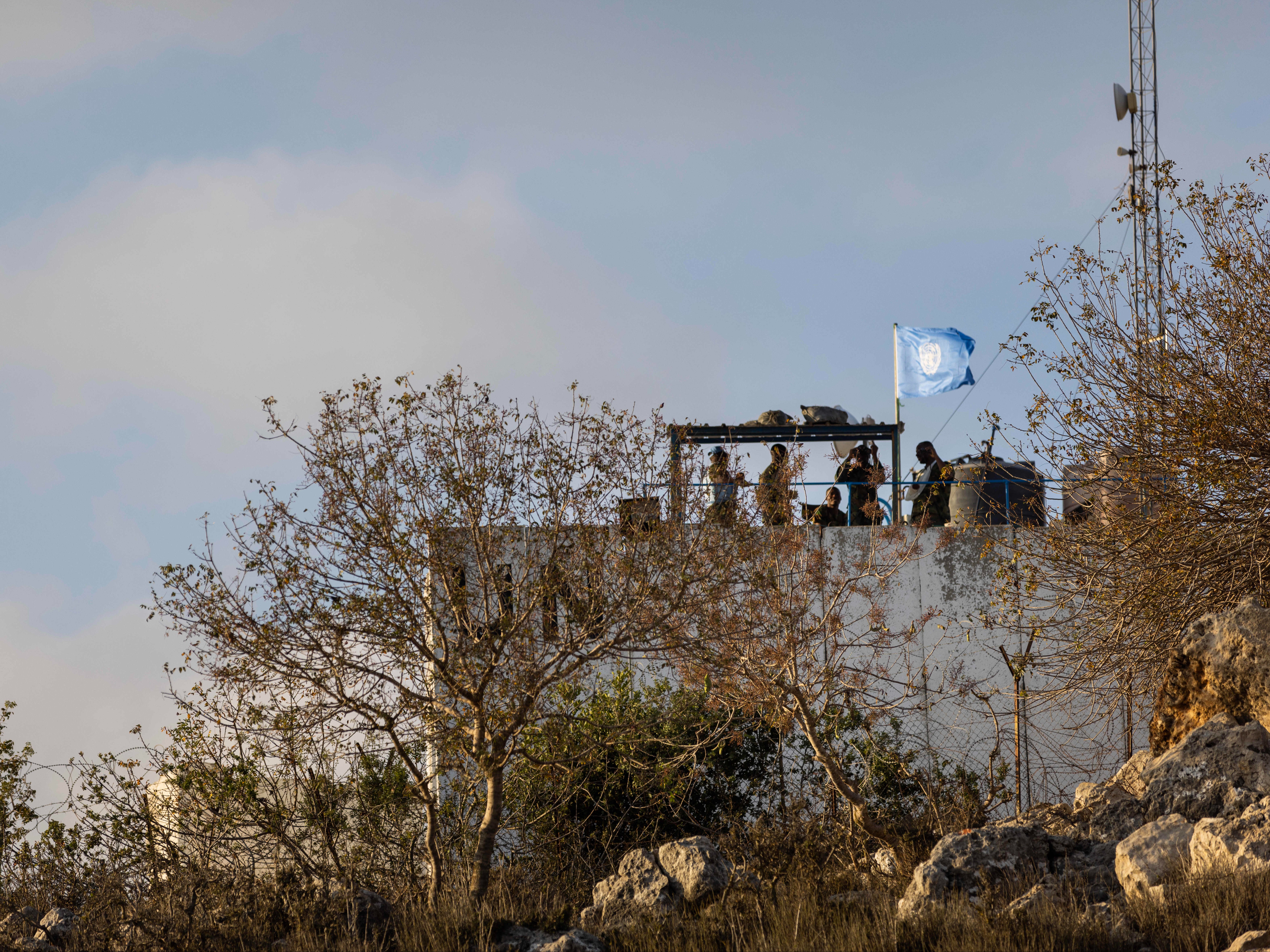 Unifil soldiers scan along the Lebanon-Israel border from their observation spot