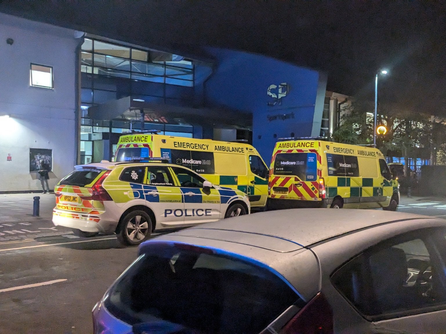 Emergency services were called to the University of East Anglia’s Sportspark shortly after 7pm on Wednesday