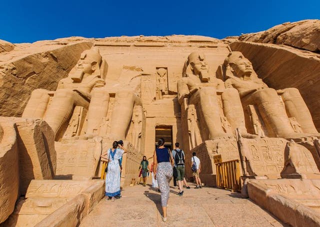 <p>Tourists at Abu Simbel in Egypt – these temples draw thousands of visitors a year </p>
