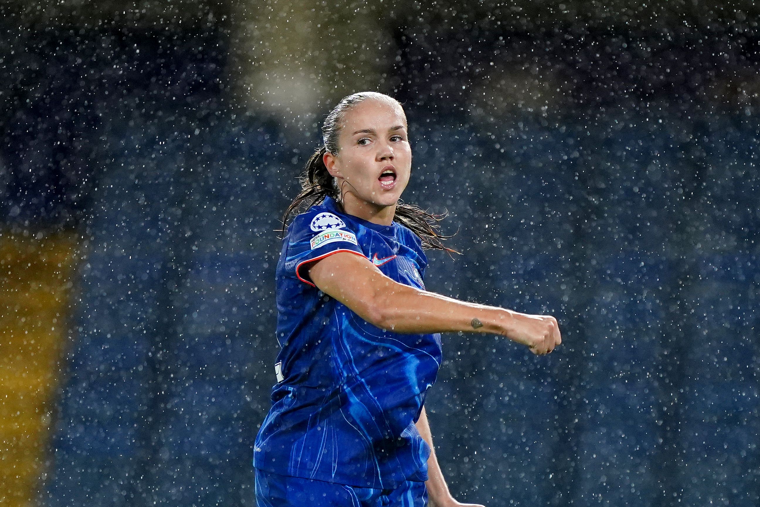 Chelsea’s Guro Reiten celebrates scoring their side’s second goal of the game during the UEFA Women’s Champions League, group stage match at Stamford Bridge, London. Picture date: Tuesday October 8, 2024.