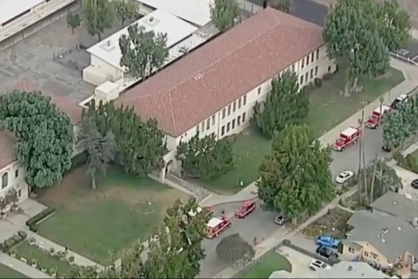 Ambulances surround Walter Reed Middle School in Los Angeles, where 17 students got medical attention after being exposed to an unknown, possibly banned substance on October 17