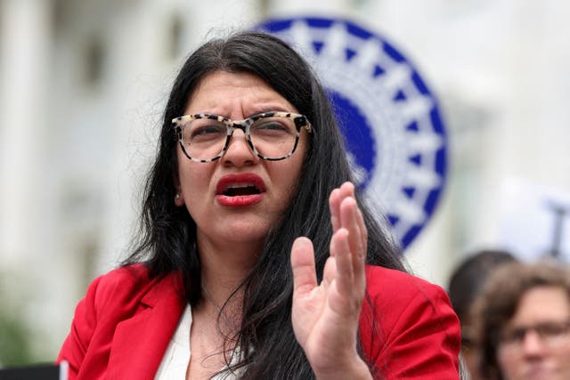 <p>Michican Democratic Rep. Rashida Tlaib speaks at a press briefing on Capitol Hill last May. Tlaib is one of multiple lawmakers calling on Kroger CEO Rodney McMullen to answer questions about its usage of technology related to electronic shelving labels. </p>