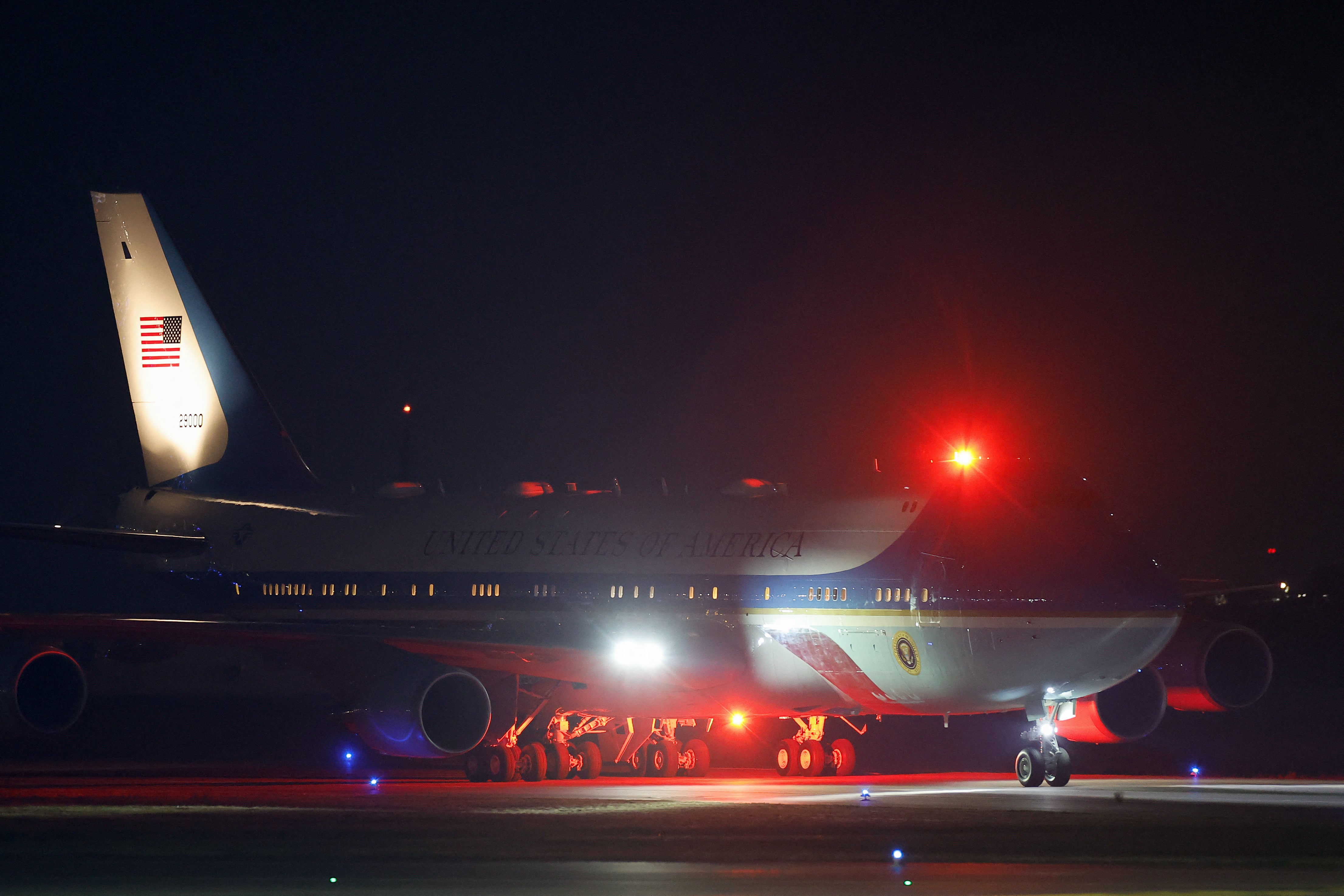 Air Force One carrying Biden arrives at Berlin-Brandenburg Airport (BER) in Schoenefeld, southeast of the German capital