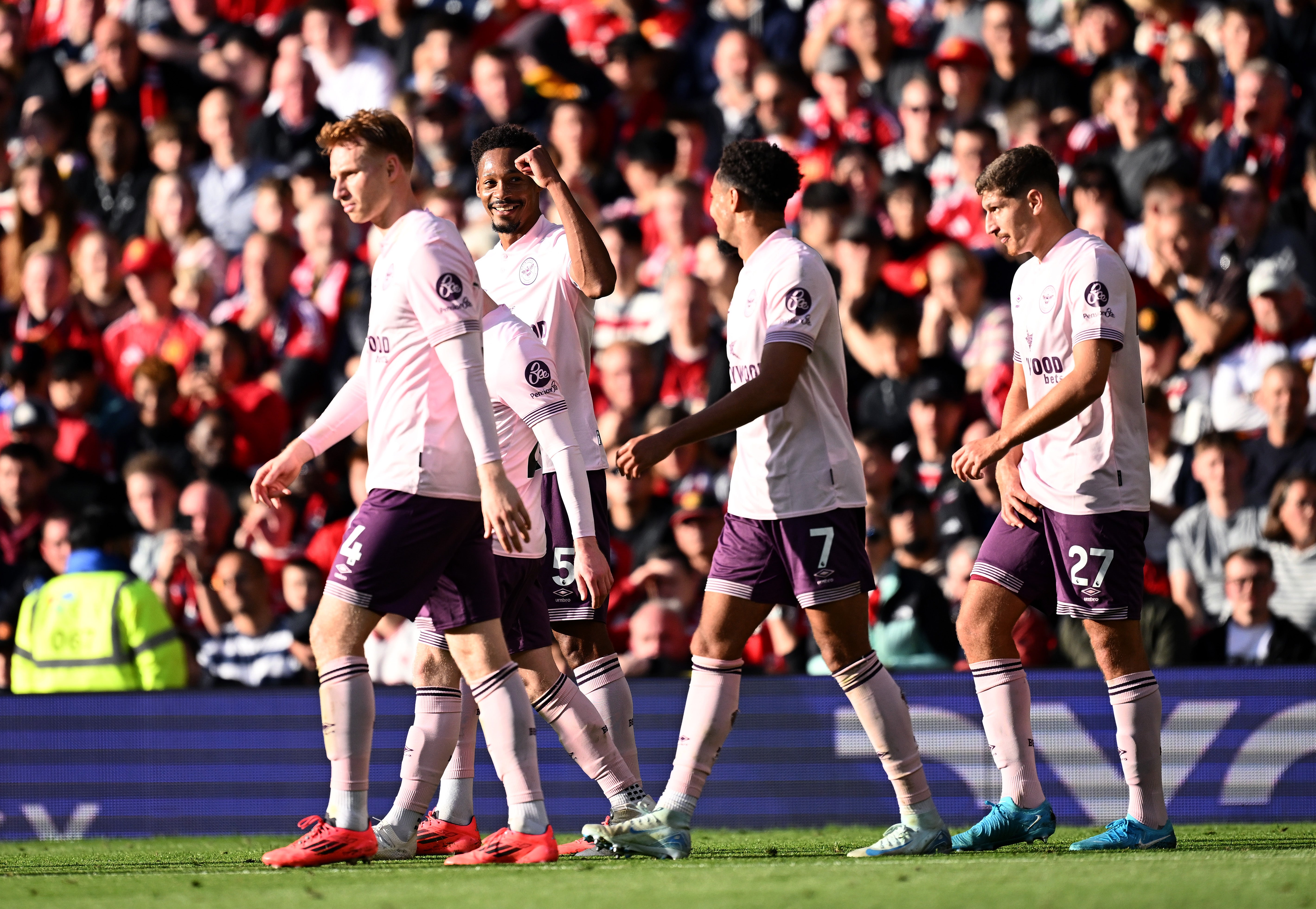 Ethan Pinnock, heading in Mikkel Damsgaard’s corner, stunned Old Trafford as Brentford took the lead