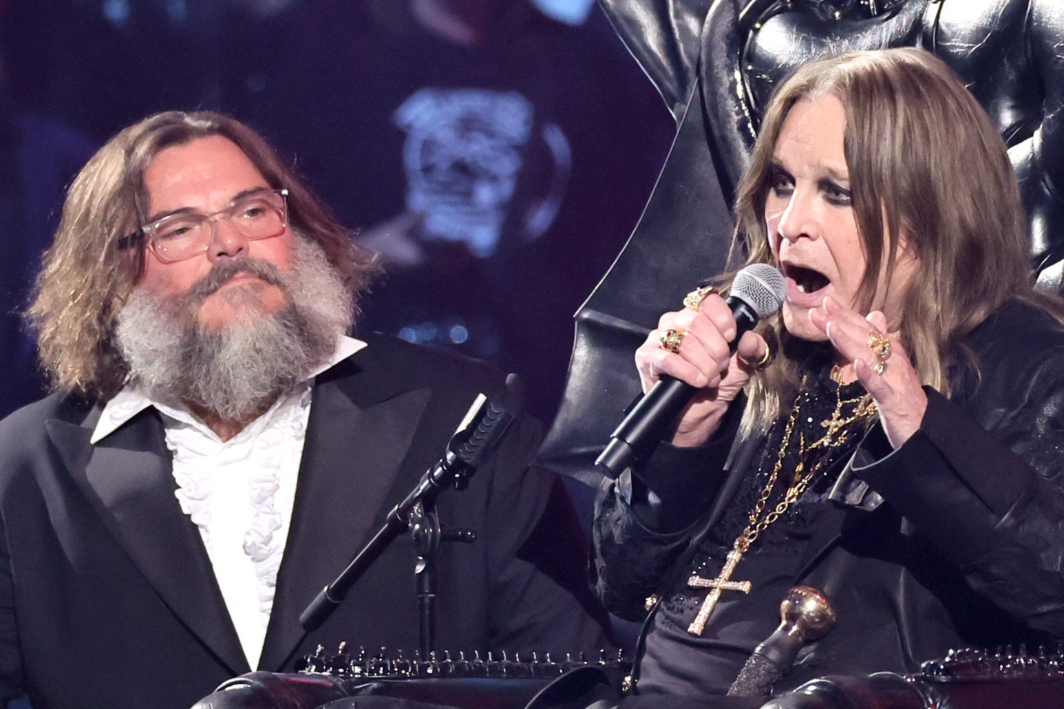 Jack Black and Ozzy Osbourne at the Rock & Roll Hall of Fame on October 19, 2024