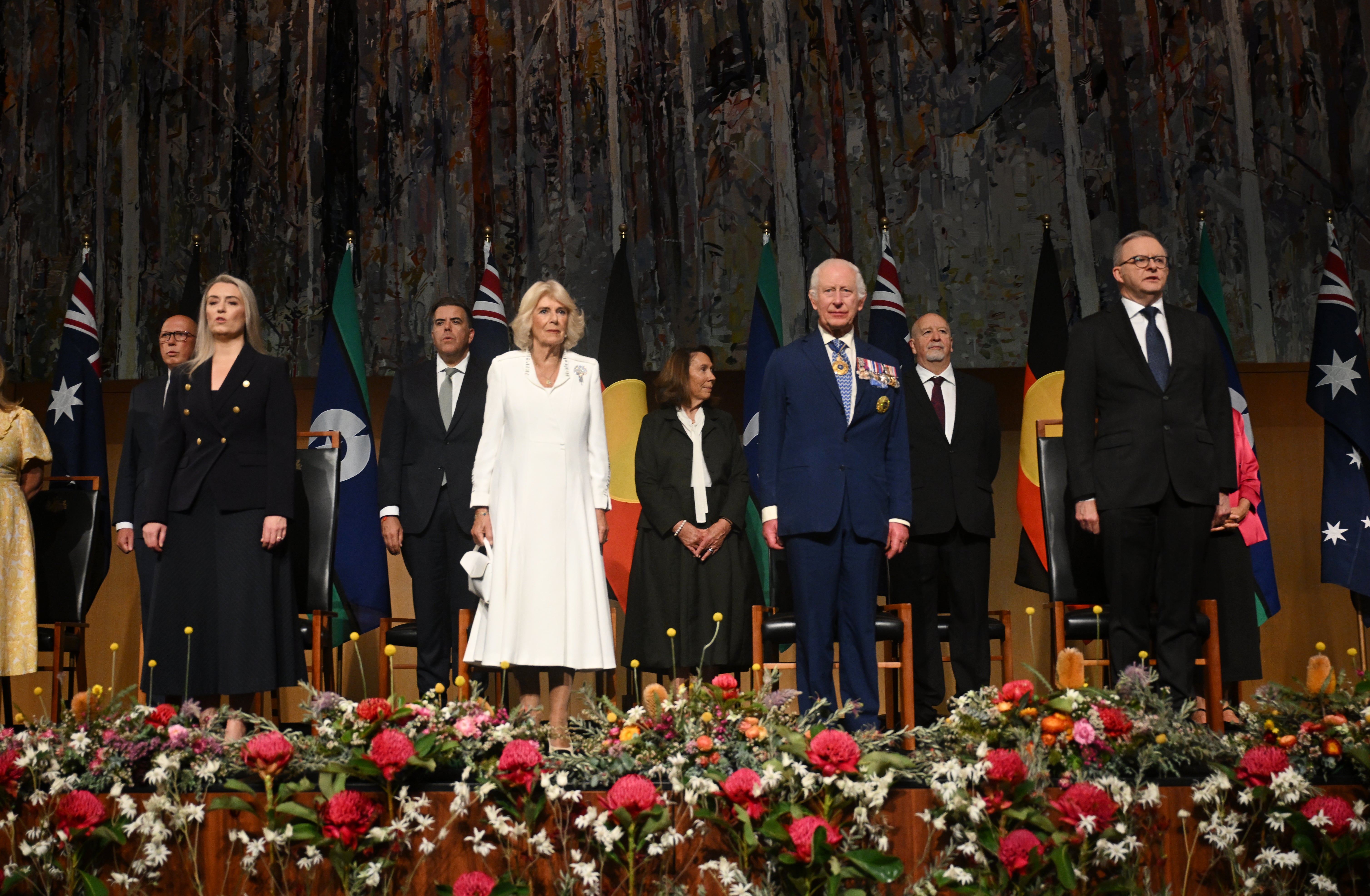 King Charles and Queen Camilla attend a ceremonial welcome and parliamentary reception at the Australian Parliament House in Canberra on 21 October 2024