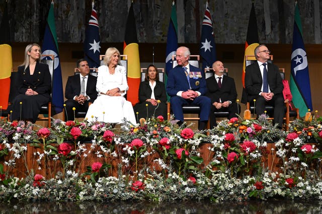 <p>Britain's King Charles III and Queen Camilla attend a Parliamentary reception hosted by Australian Prime minister Anthony Albanese and partner Jodie Jaydon </p>