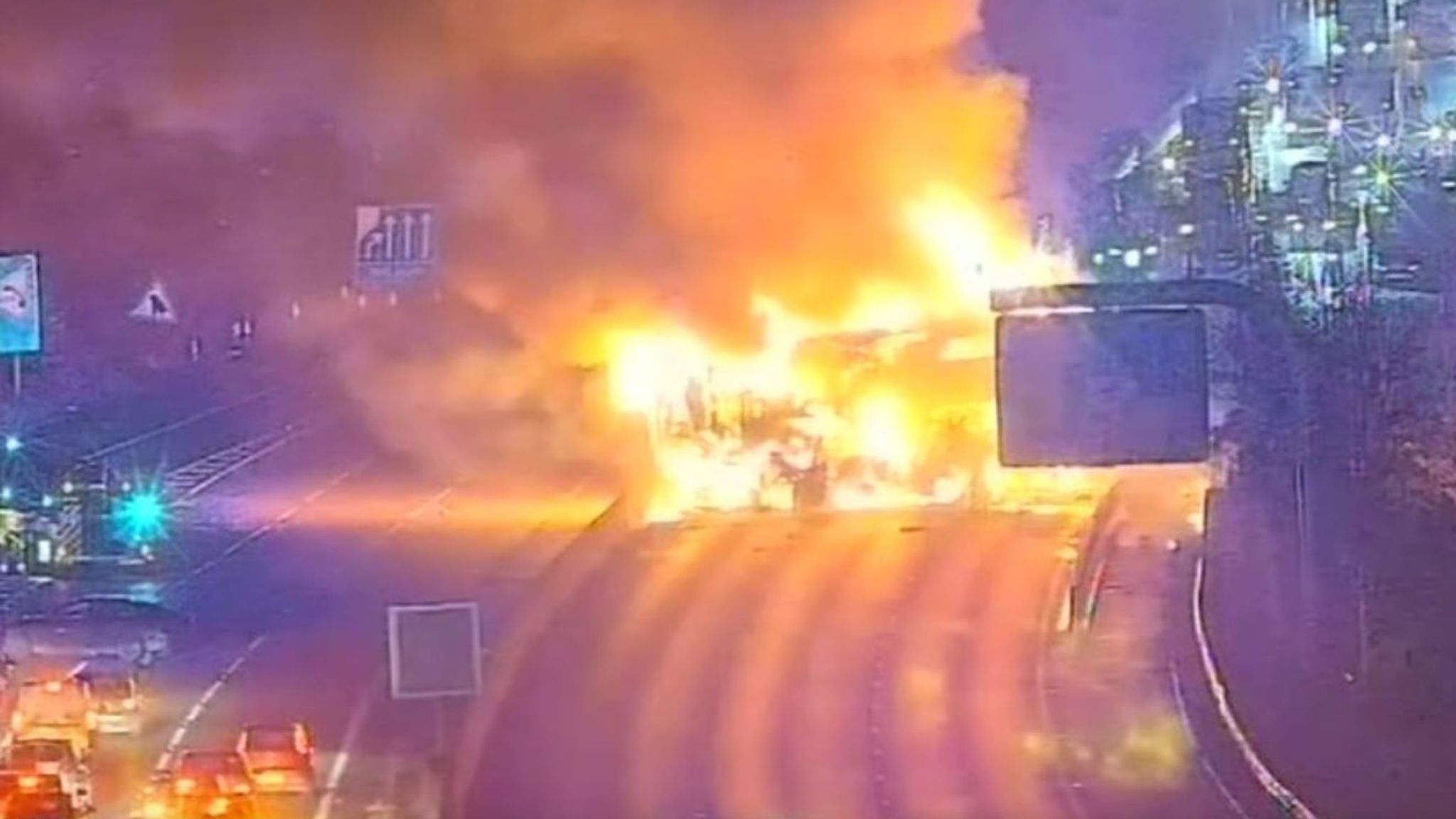 The lorry blaze could be seen on CCTV