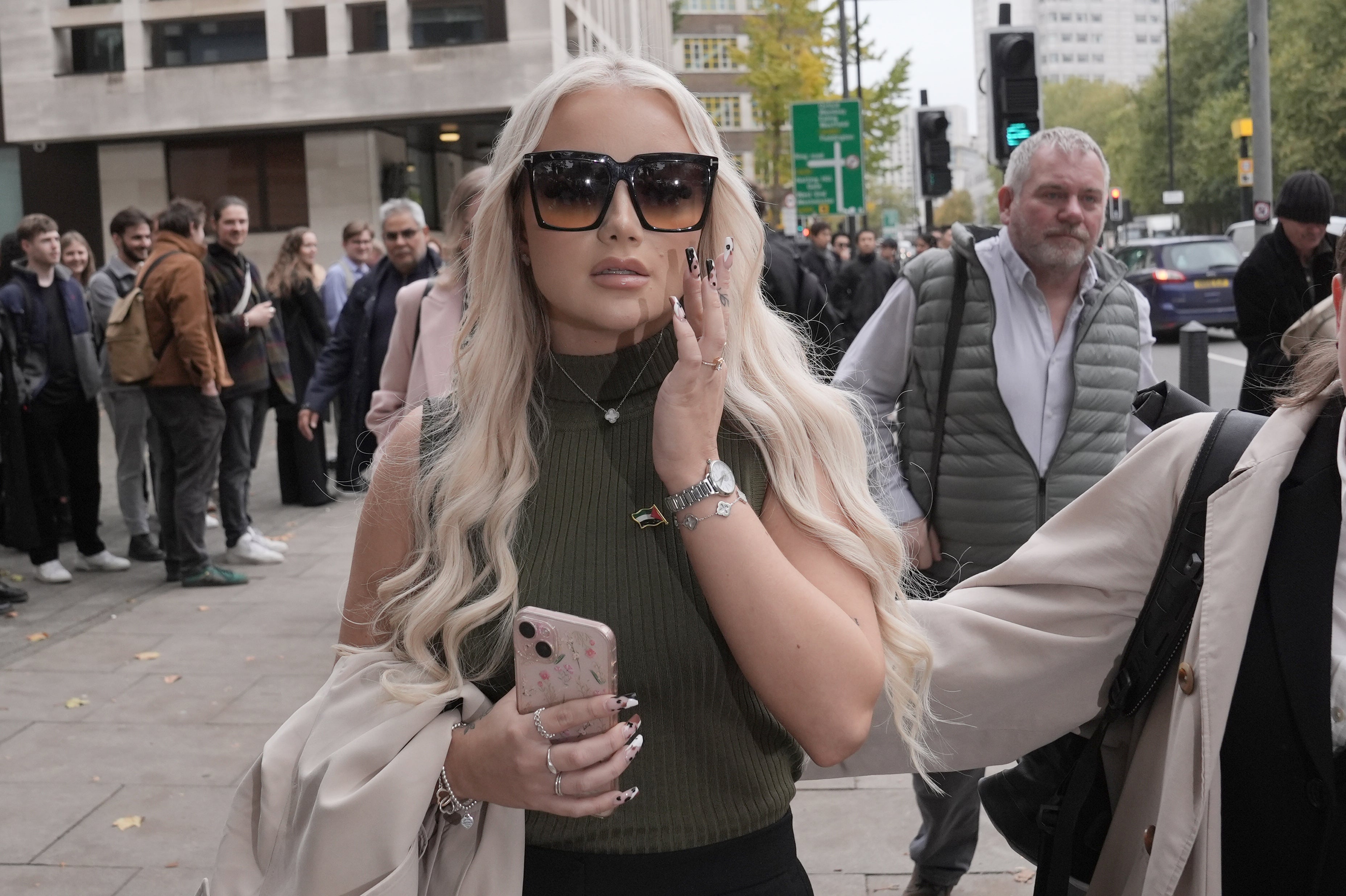 Victoria Thomas Bowen leaving Westminster Magistrates’ Court in London, after pleading guilty to assault by beating and criminal damage