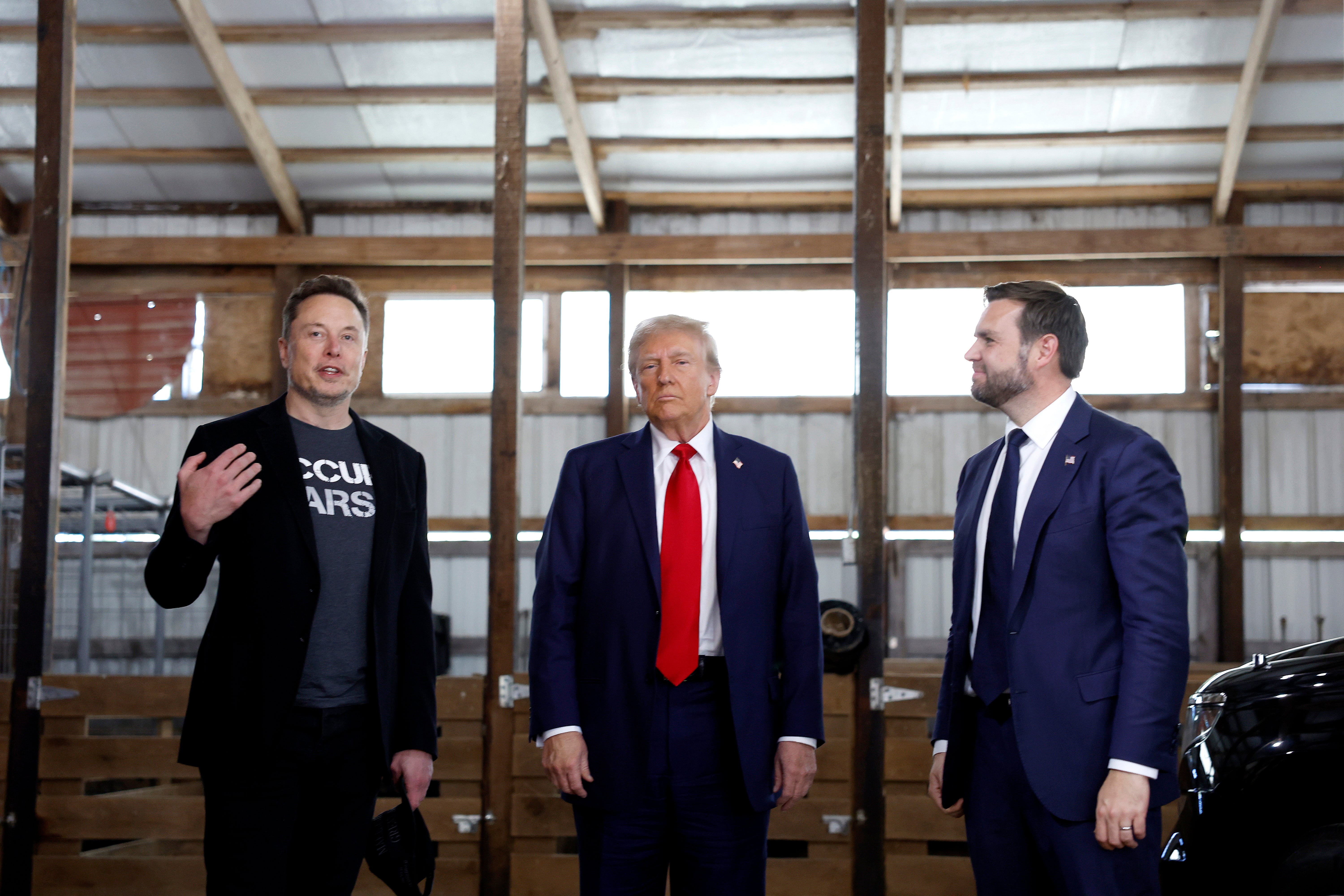 Elon Musk, Donald Trump and JD Vance together at a rally in Butler, Pennsylvania