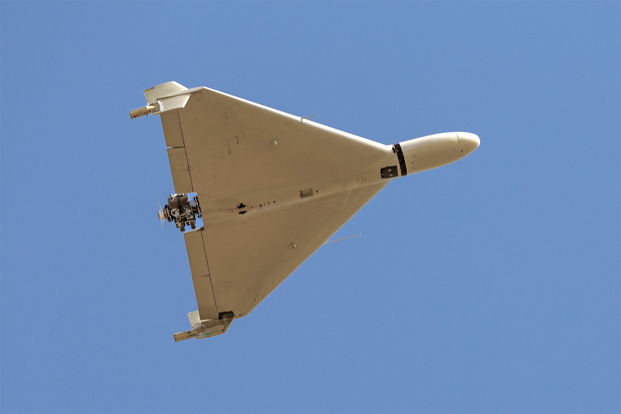 Iranian-made Shahed-136 'Kamikaze' drone flies over the sky of Kermanshah, Iran