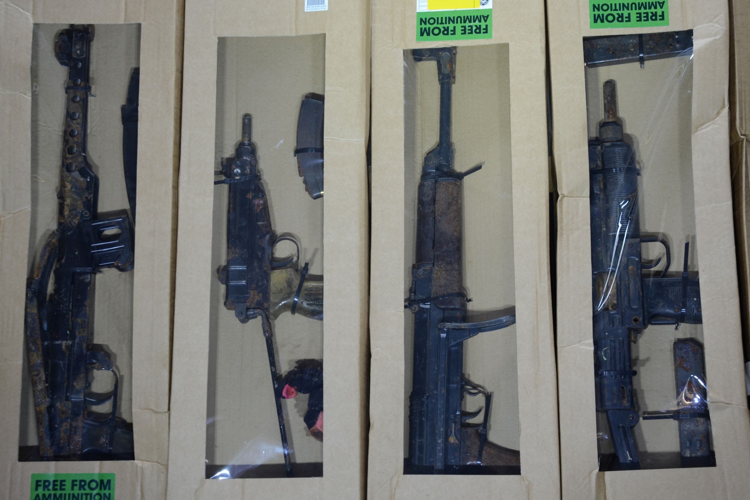 Firearms which were part of an illicit stash of weapons seized by the NCA as part of a ruse by Irish national Thomas Kavanagh, a boss of the Kinahan organised crime group (National Crime Agency/PA)