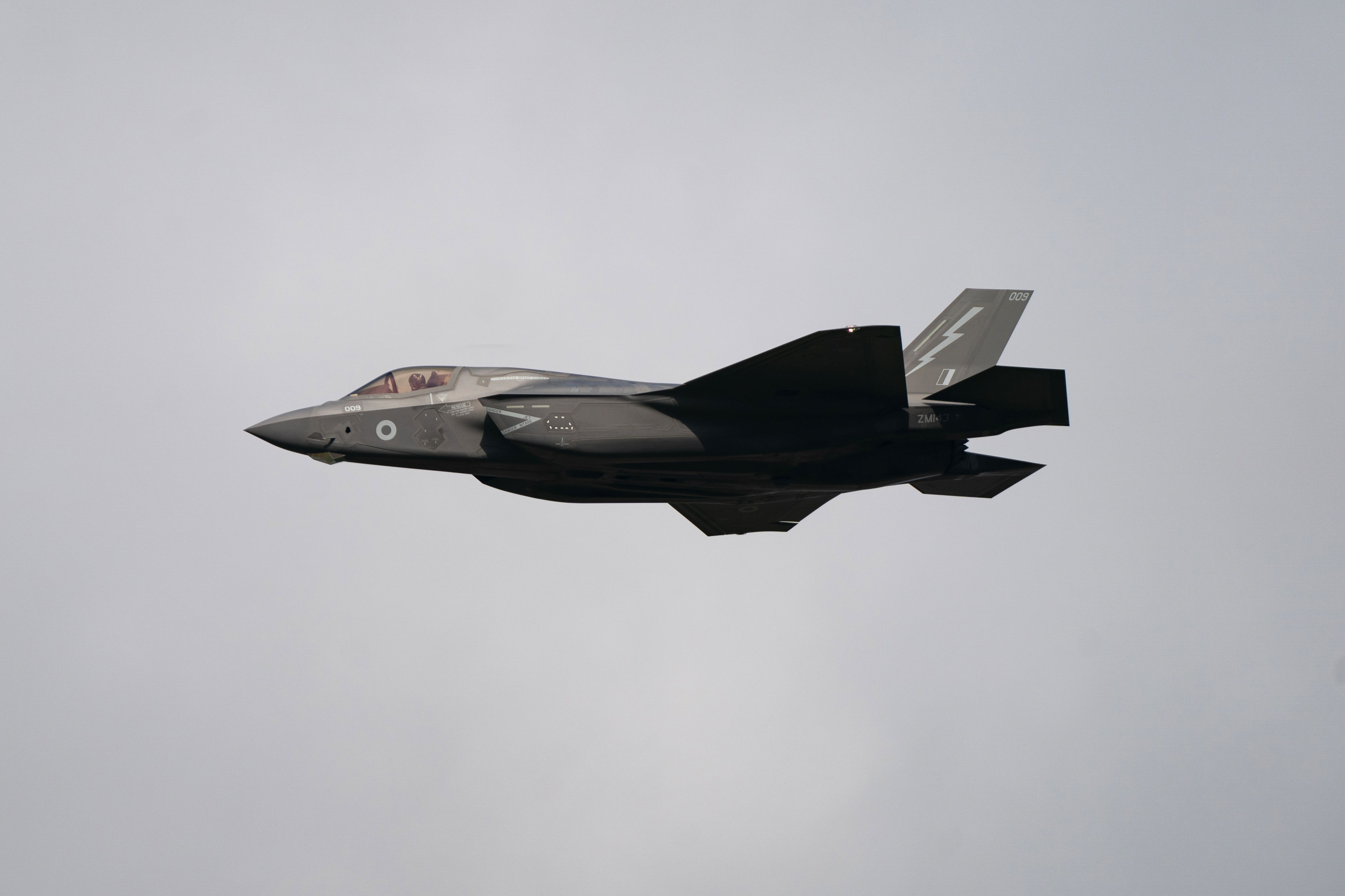 A F35 aircraft takes off from RAF Marham, Norfolk (Joe Giddens/PA)