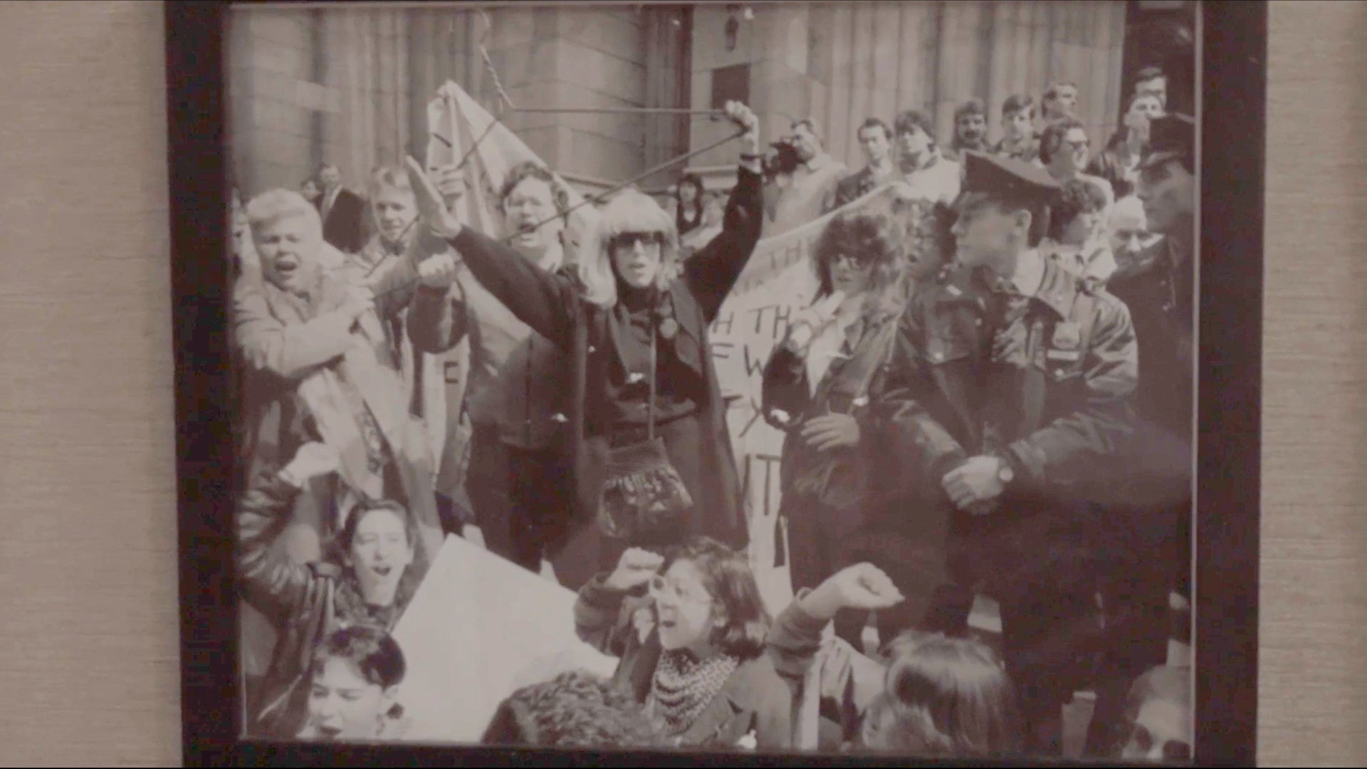 Hoffman’s office features not just the impossible-to-miss hanger but also evidence of her long-term advocacy; women across the country are taking to the streets again in their senior years after seeing a right they fought for and won years ago now stripped away again for future generations