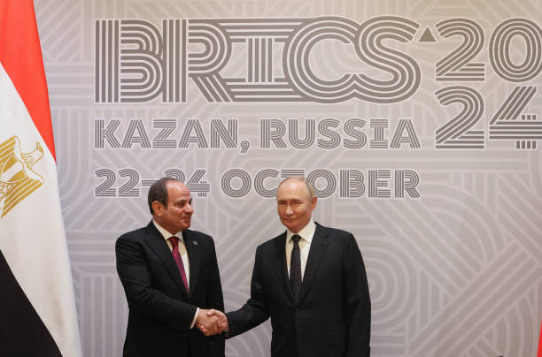 Russia’s president Vladimir Putin meets with Egyptian president Abdel Fattah al-Sisi on the sidelines of the Brics summit