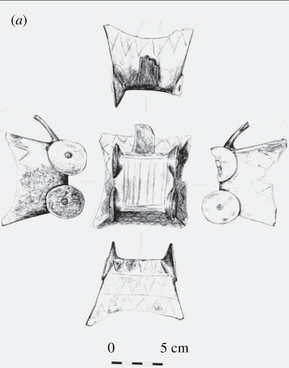 Sketch of a four-wheeled clay mug used by Boleráz culture from around 3,600BC