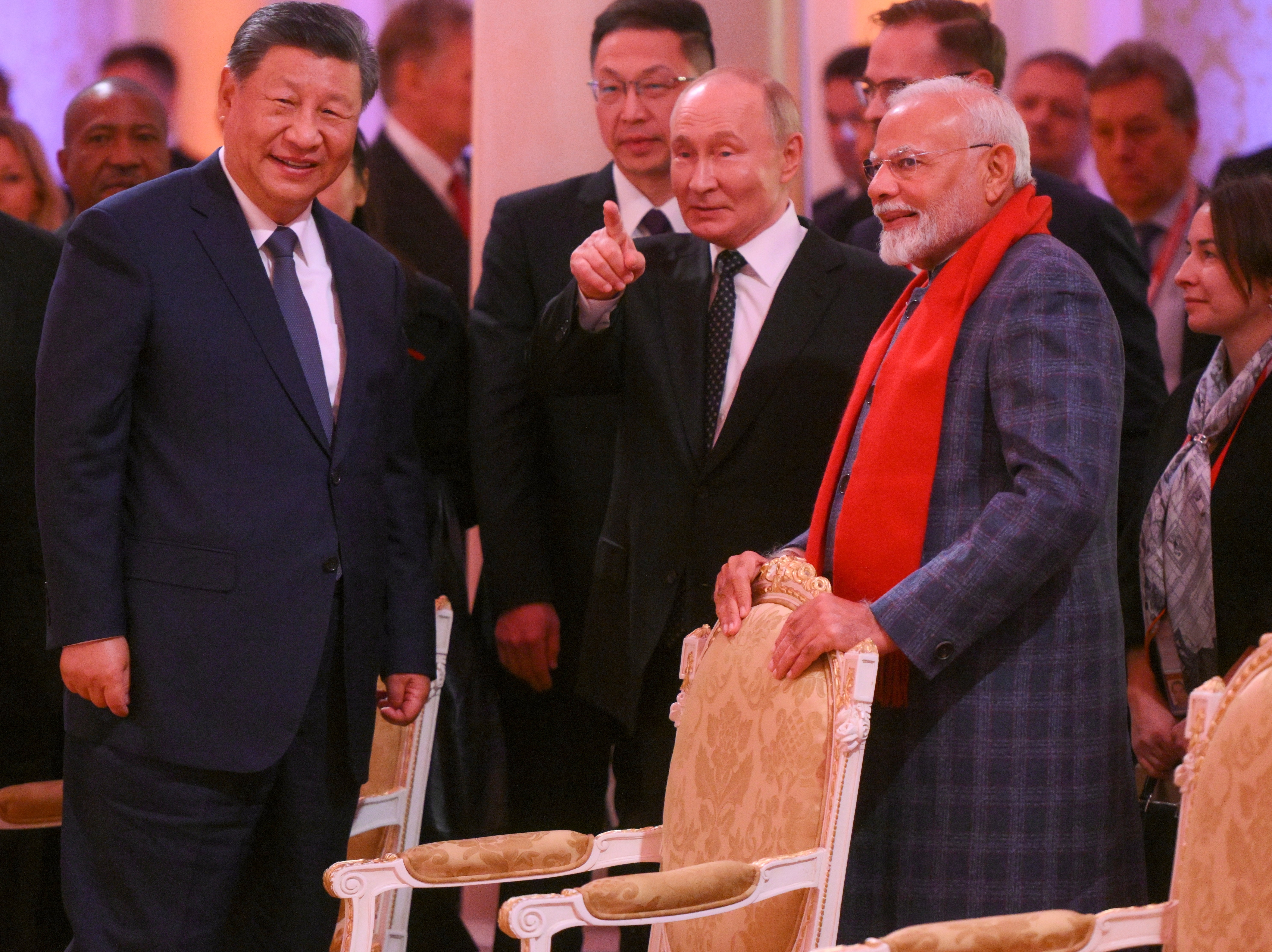 Xi Jinping and Narendra Modi with Russian president Vladimir Putin attend a concert on the sidelines of the Brics Summit in Kazan, Russia, on 22 October 2024