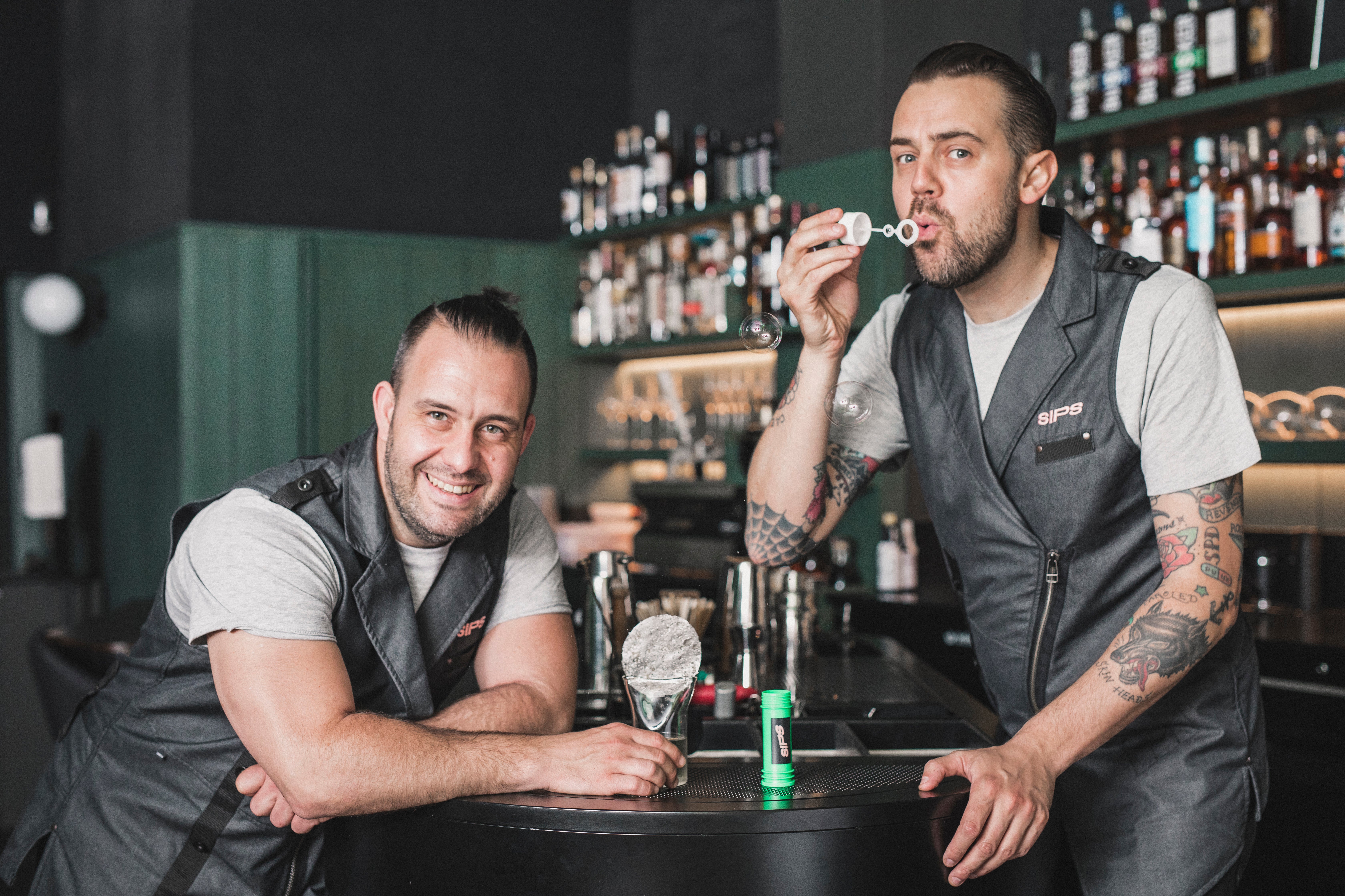 Simone Caporale and Marc Alvarez inside their bar Sips