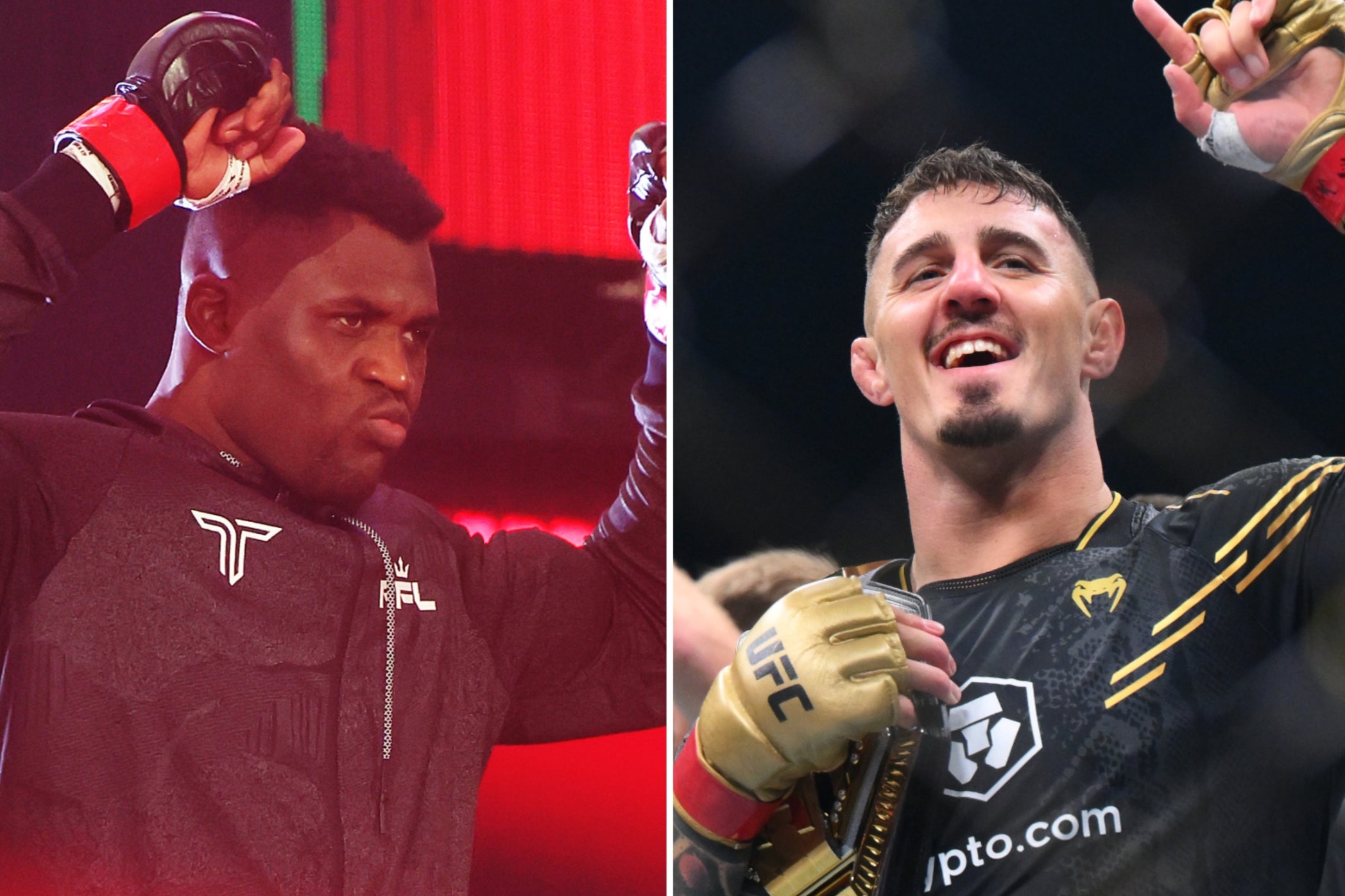 PFL heavyweight champion Francis Ngannou (left) and Tom Aspinall, UFC interim champ